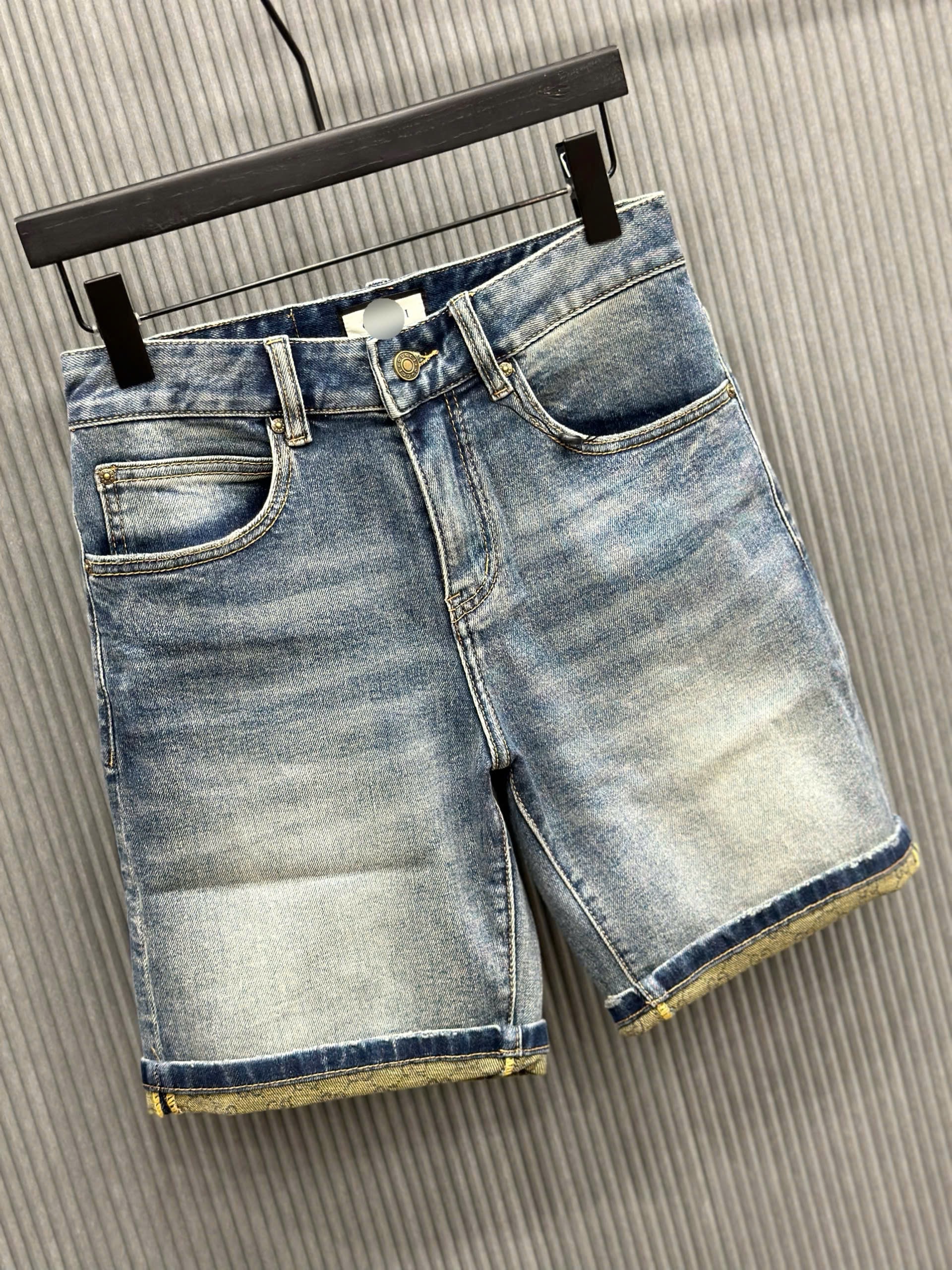 Quần short jean Gucci GC Xanh loang họa tiết gấu logo check tem cạp Like Auth VTN