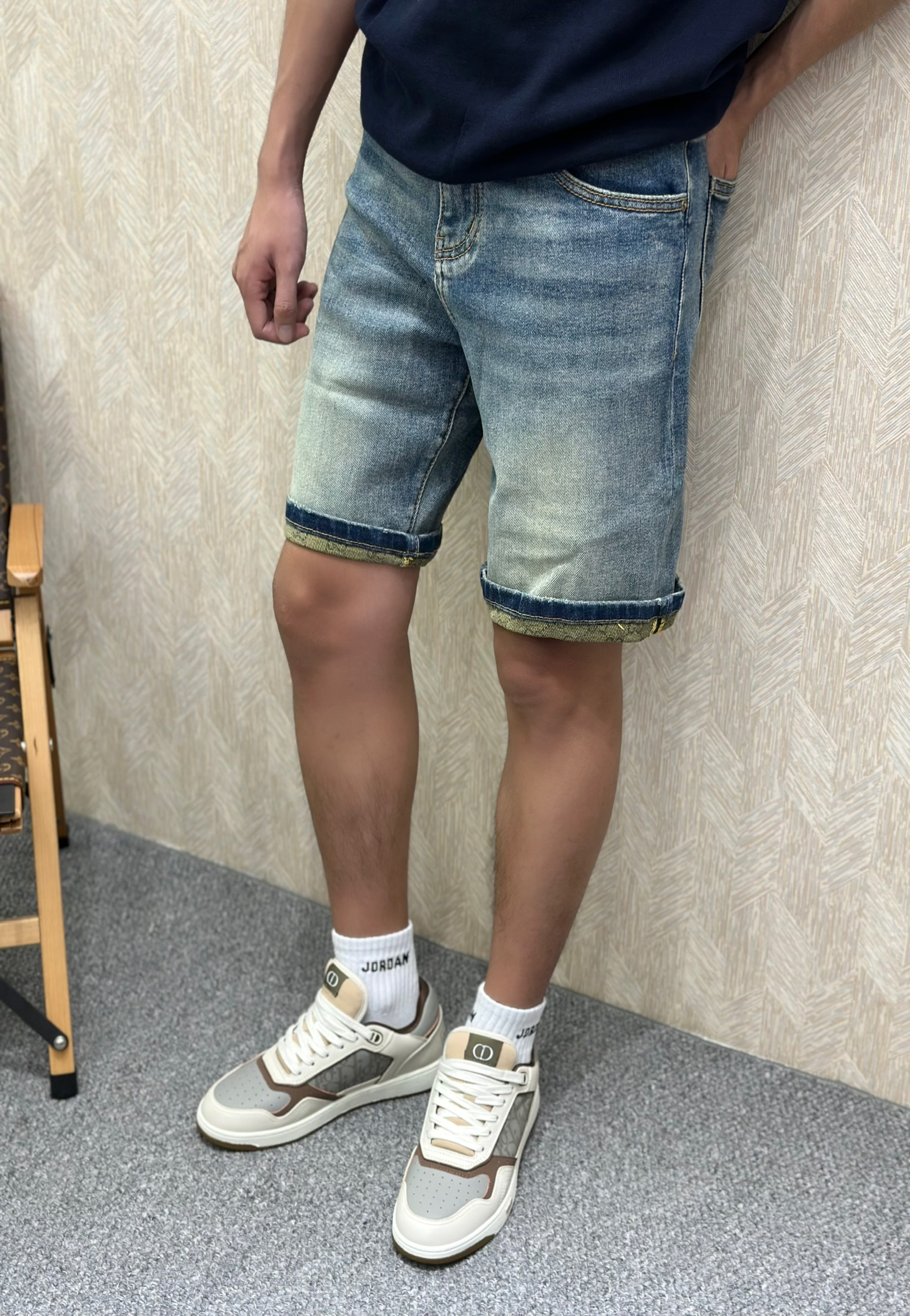 Quần short jean Gucci GC Xanh loang họa tiết gấu logo check tem cạp Like Auth VTN
