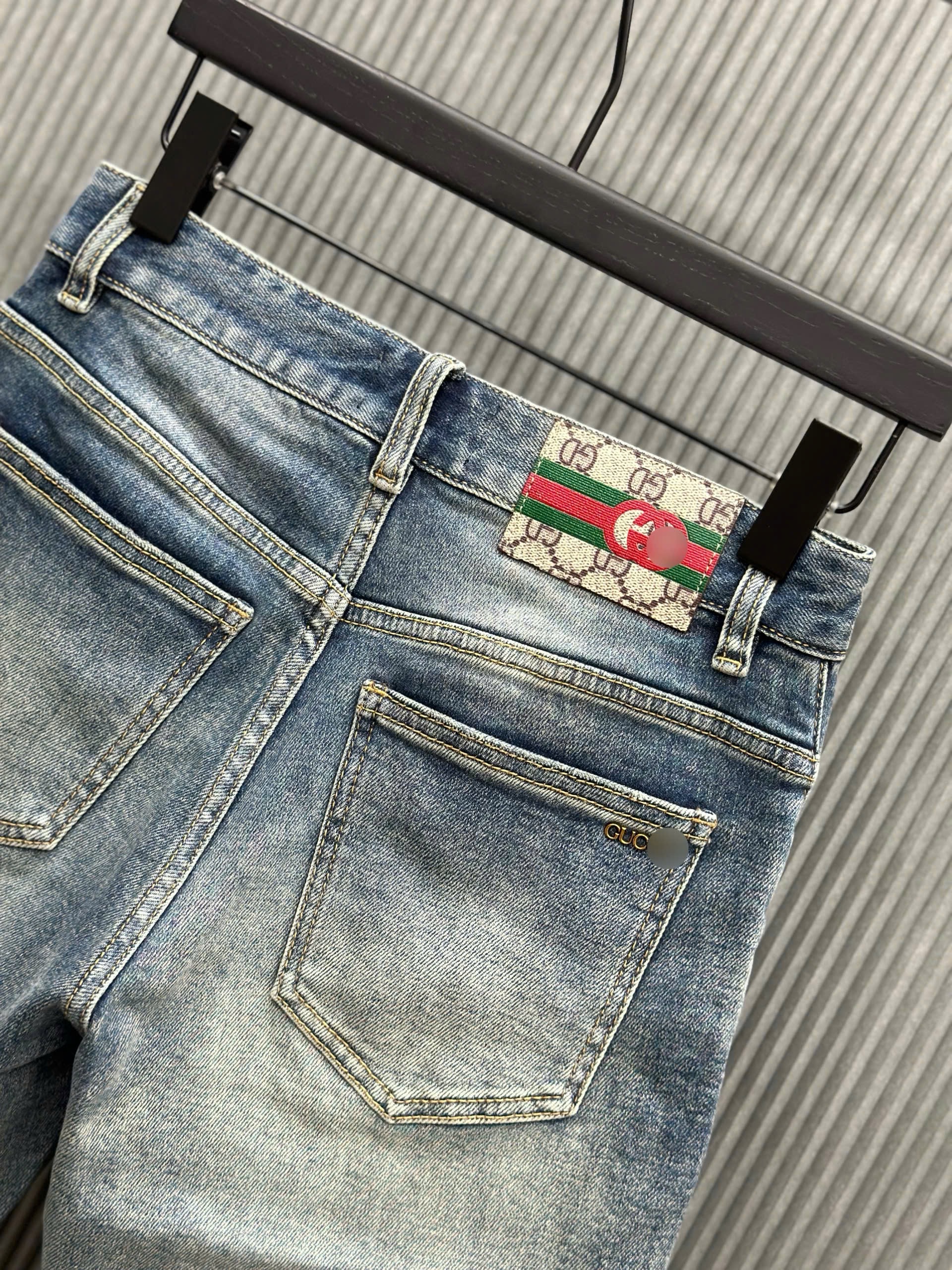 Quần short jean Gucci GC Xanh loang họa tiết gấu logo check tem cạp Like Auth VTN