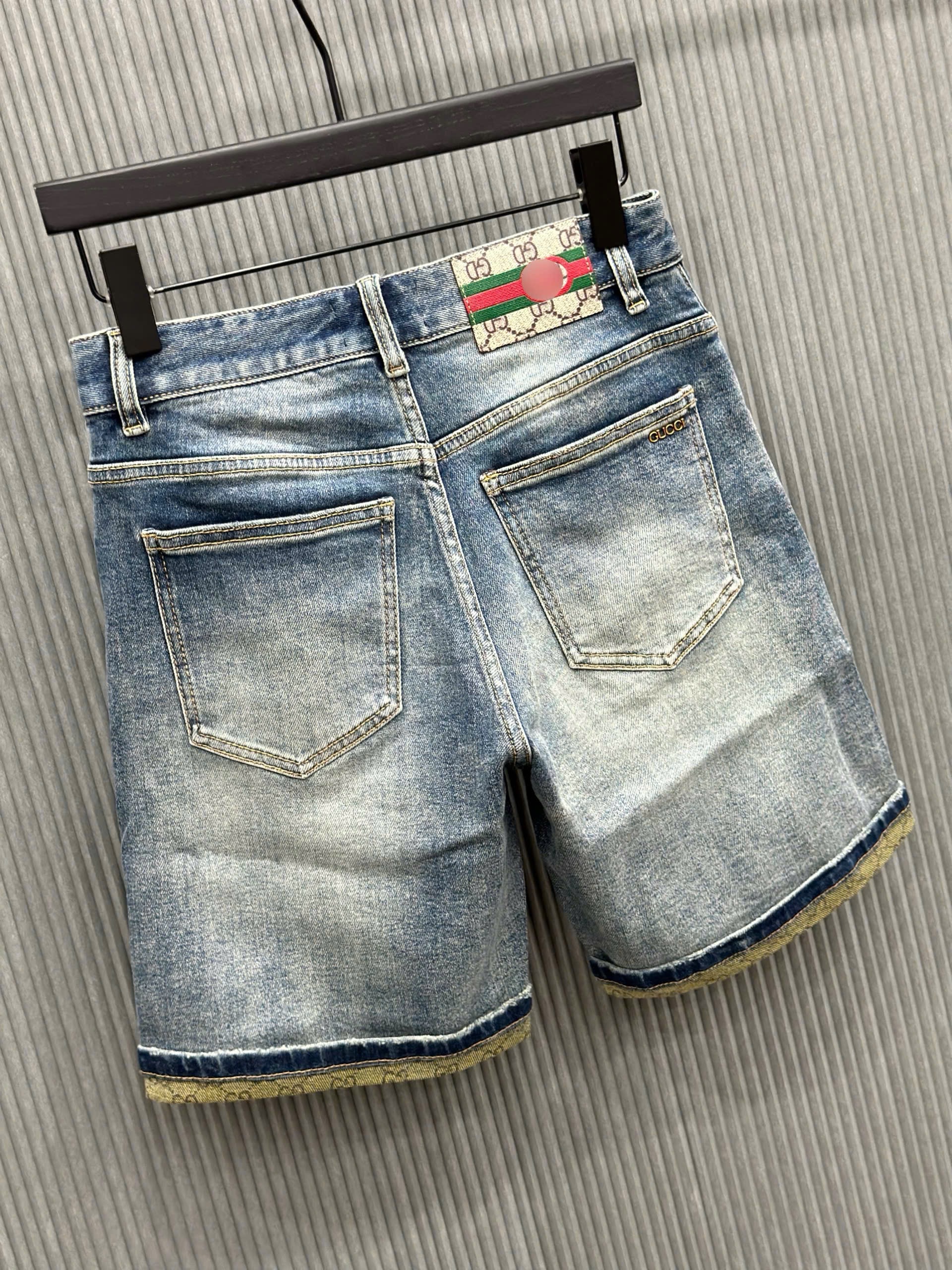 Quần short jean Gucci GC Xanh loang họa tiết gấu logo check tem cạp Like Auth VTN