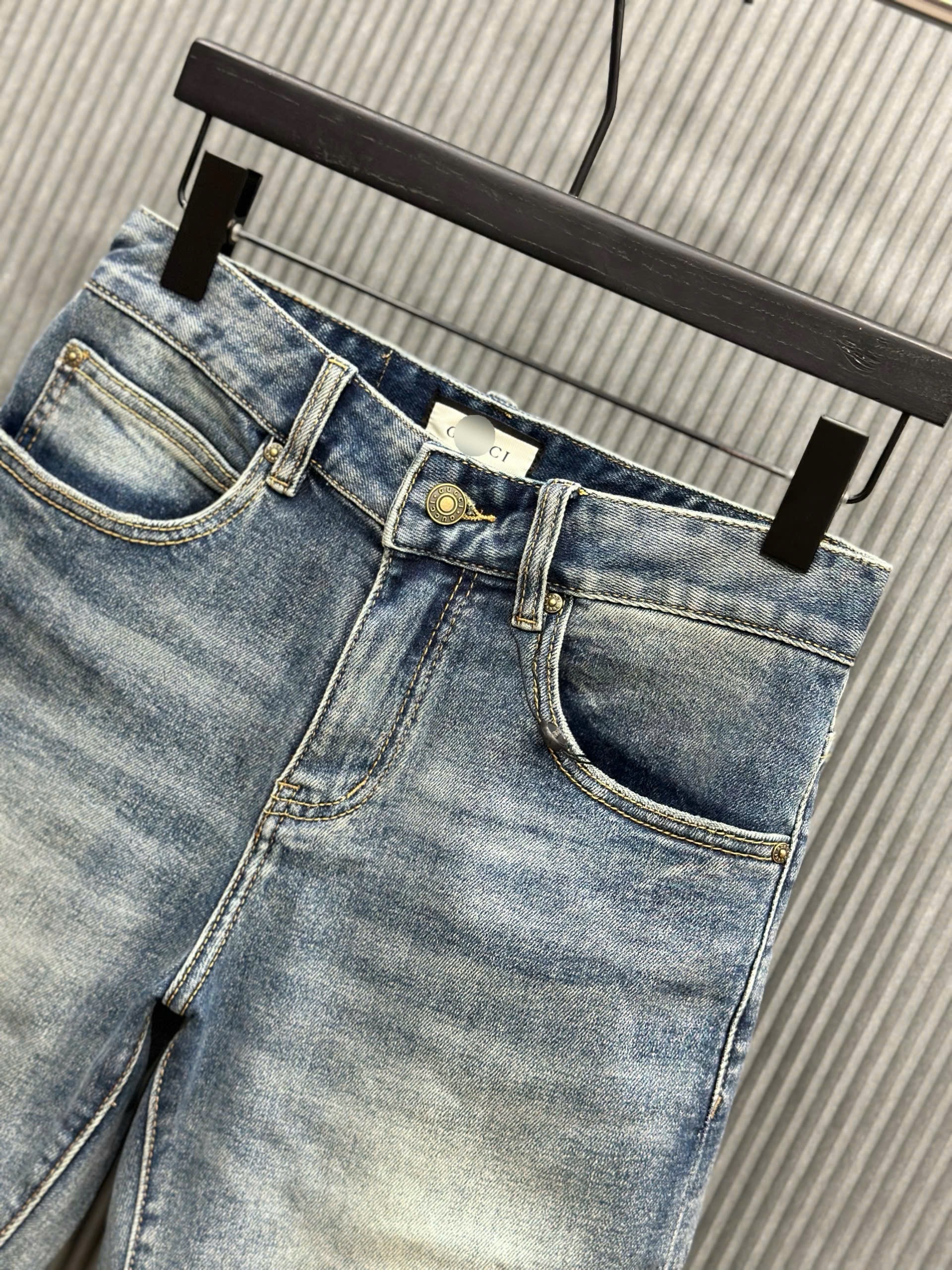 Quần short jean Gucci GC Xanh loang họa tiết gấu logo check tem cạp Like Auth VTN