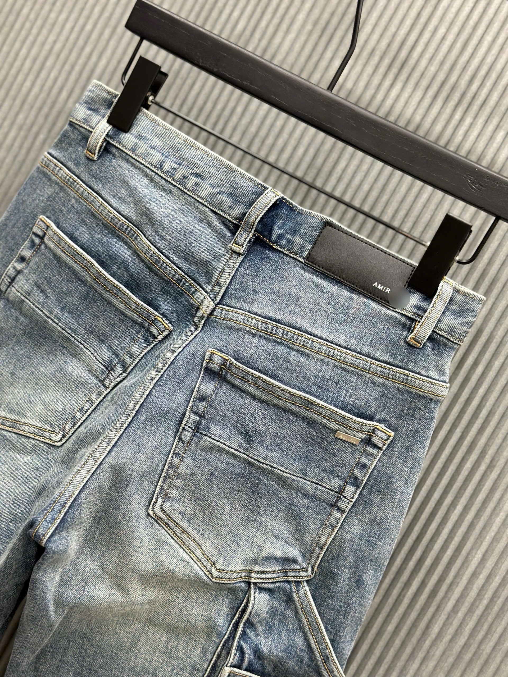 Quần short jean Amiri A Xanh loang túi đùi Like Auth VTN