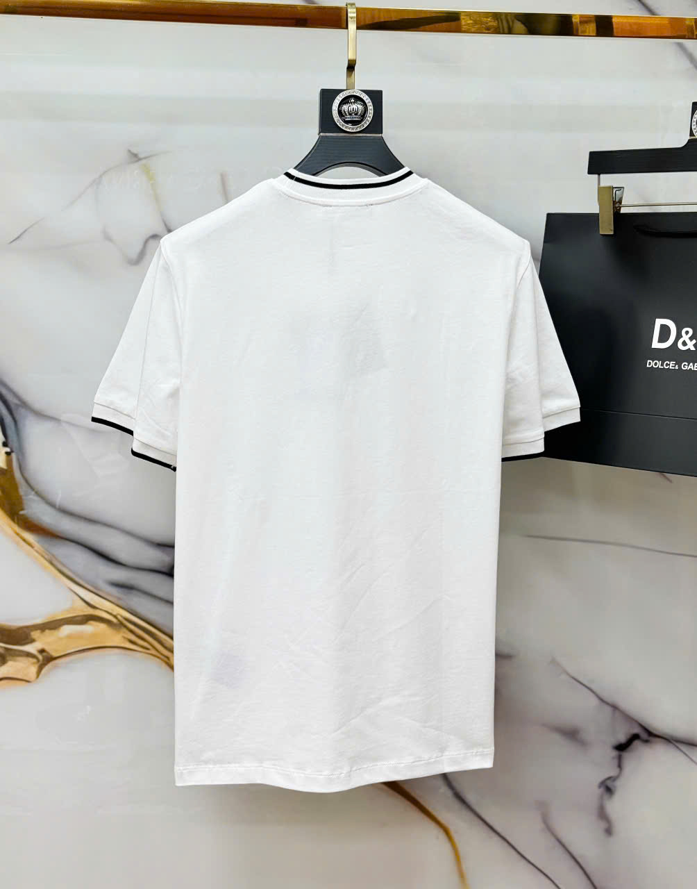 Áo phông T-shirt Dolce Gabbana DG logo tag thêu ngực kẻ viền cổ tay Like Auth LK