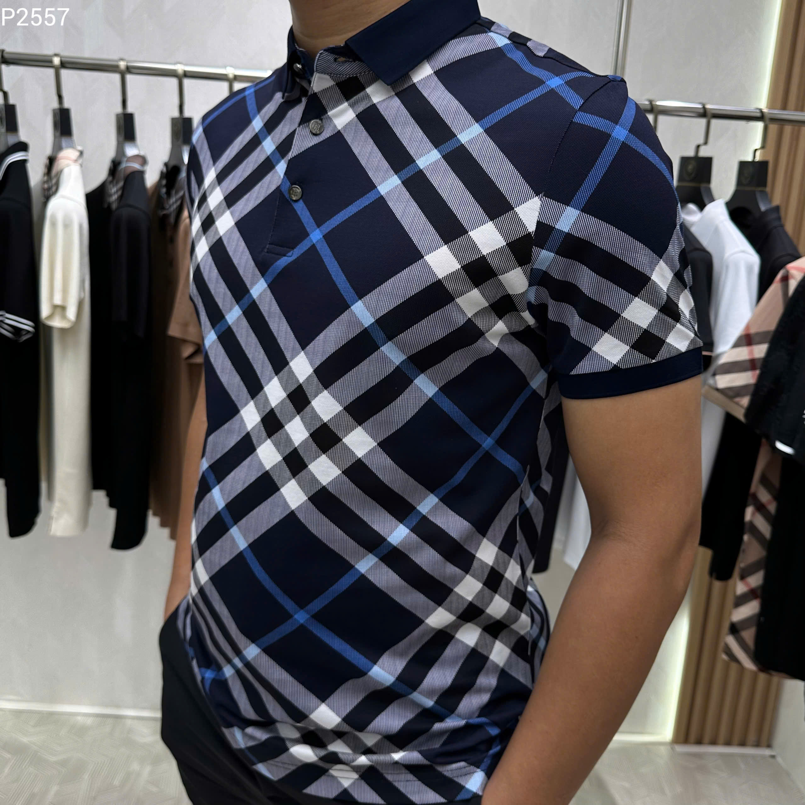 Áo polo Burberry BBR Xanh than kẻ sọc basic Like Auth MK