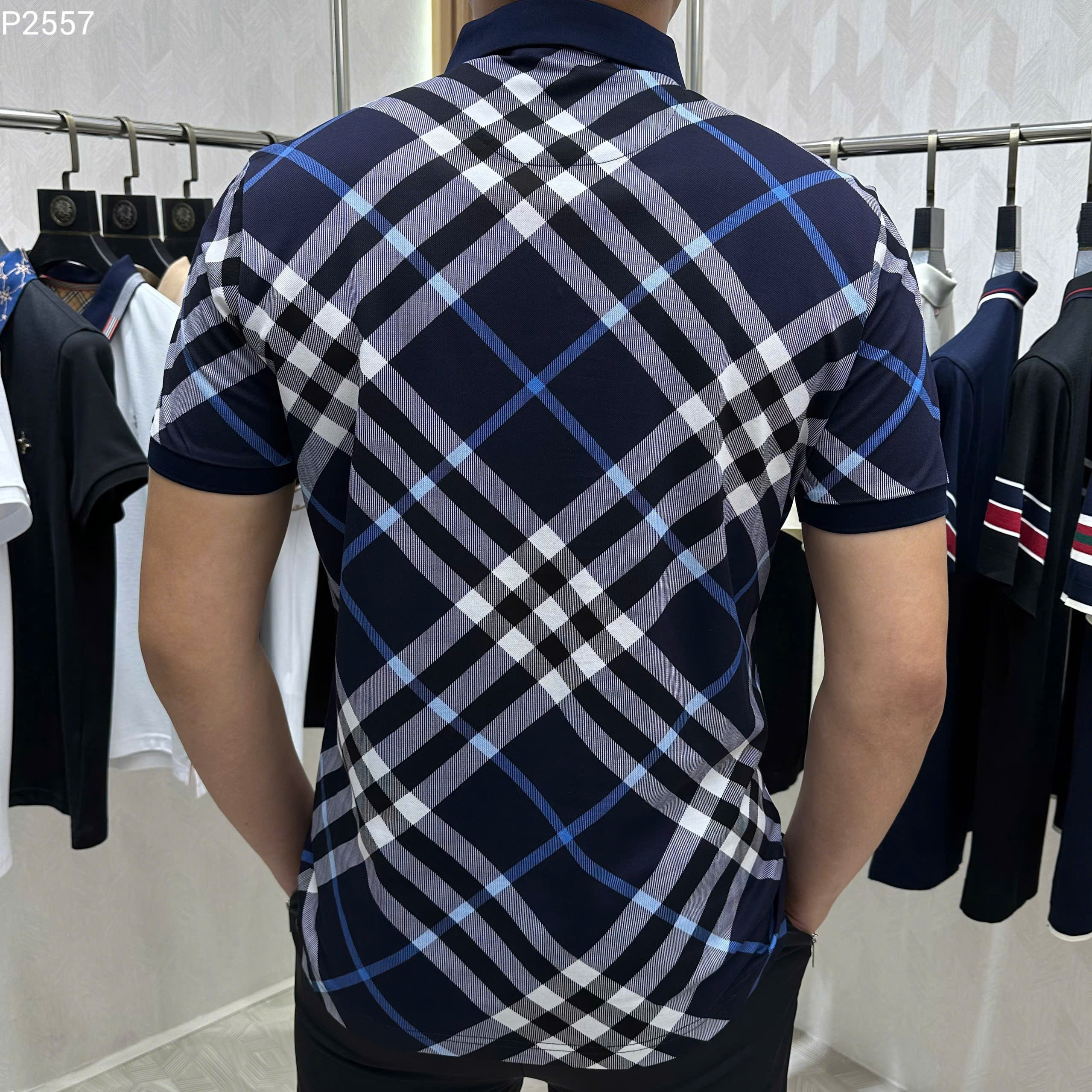 Áo polo Burberry BBR Xanh than kẻ sọc basic Like Auth MK