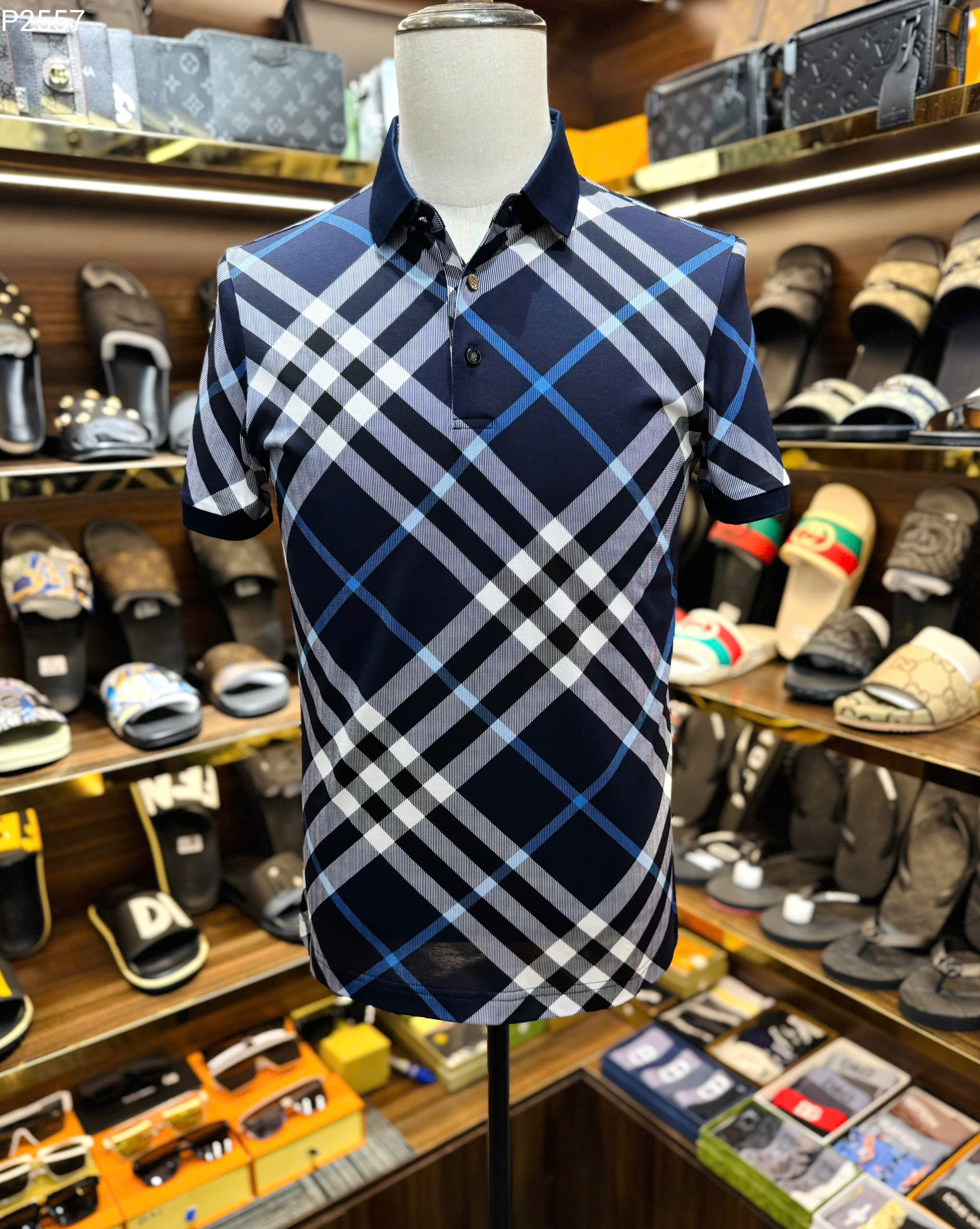 Áo polo Burberry BBR Xanh than kẻ sọc basic Like Auth MK