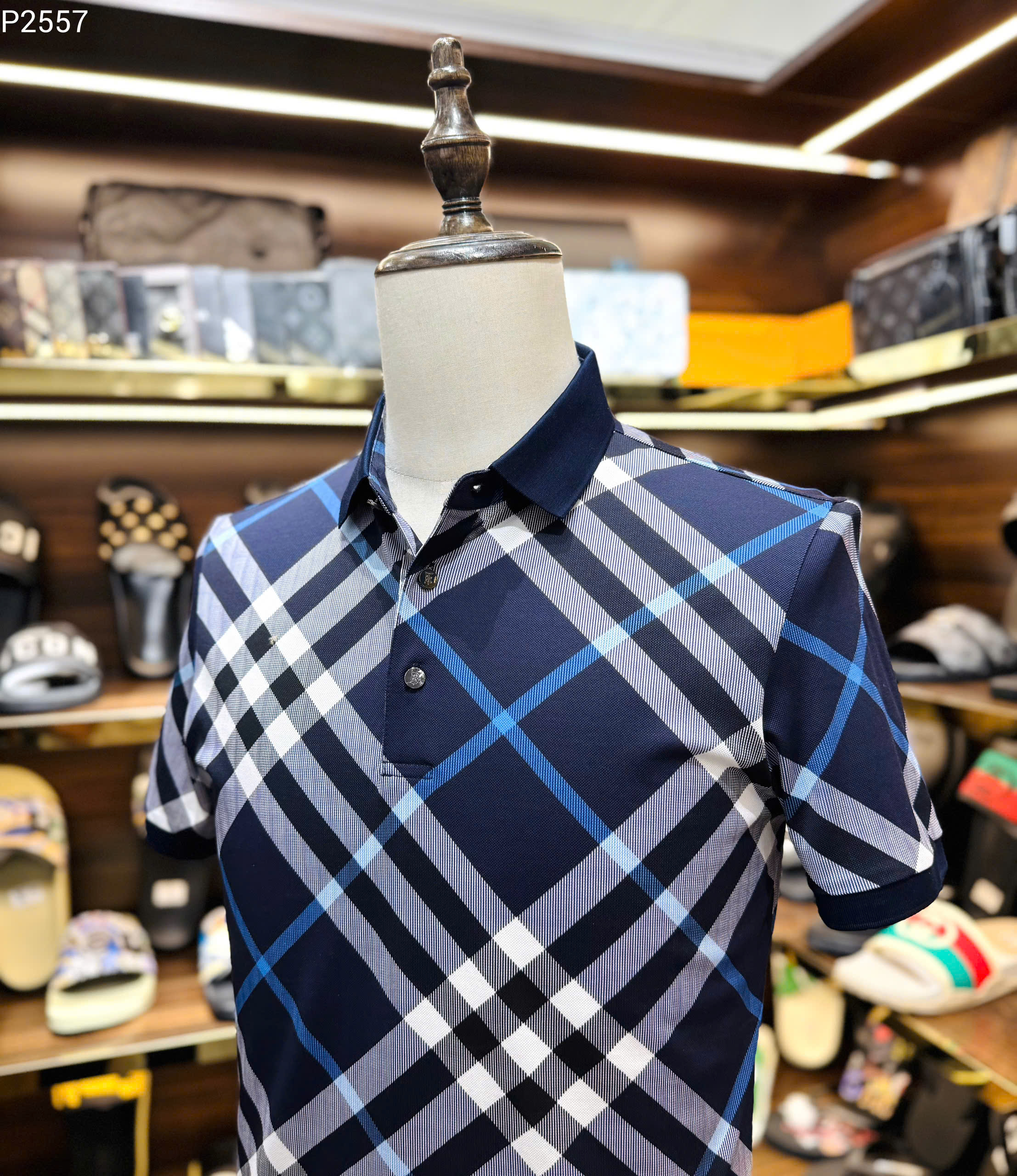 Áo polo Burberry BBR Xanh than kẻ sọc basic Like Auth MK