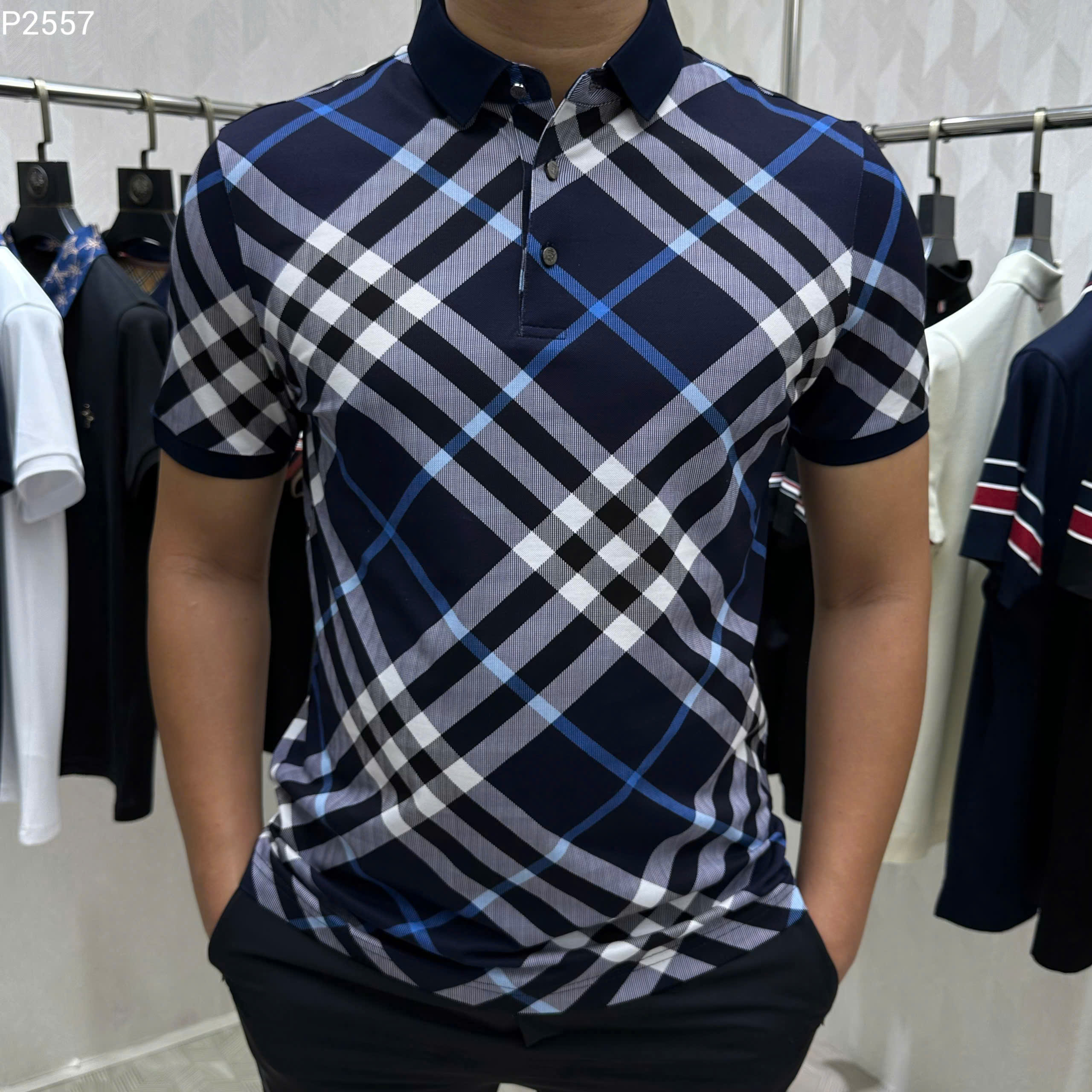 Áo polo Burberry BBR Xanh than kẻ sọc basic Like Auth MK