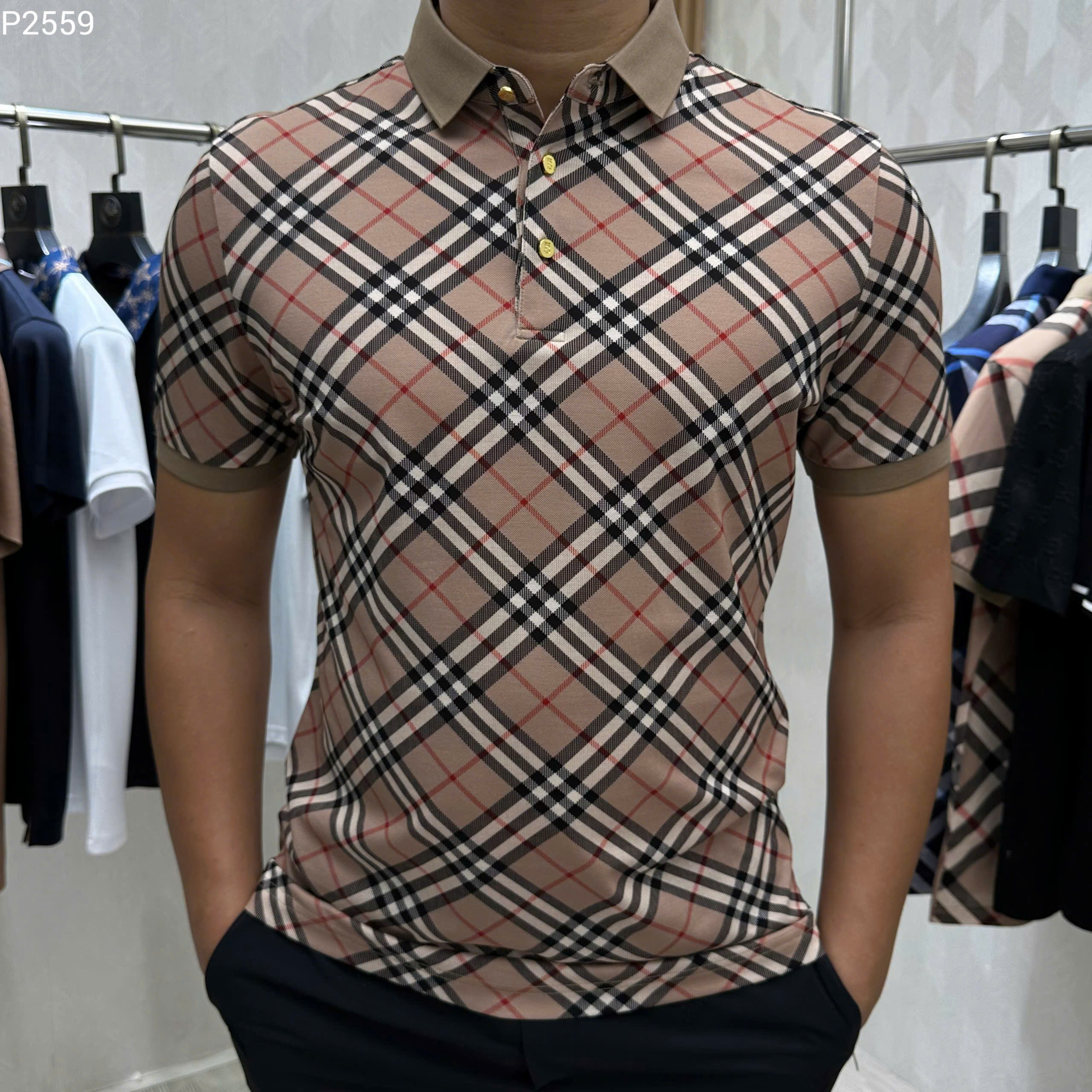 Áo polo Burberry BBR Nâu kẻ sọc nhỏ basic Like Auth MK