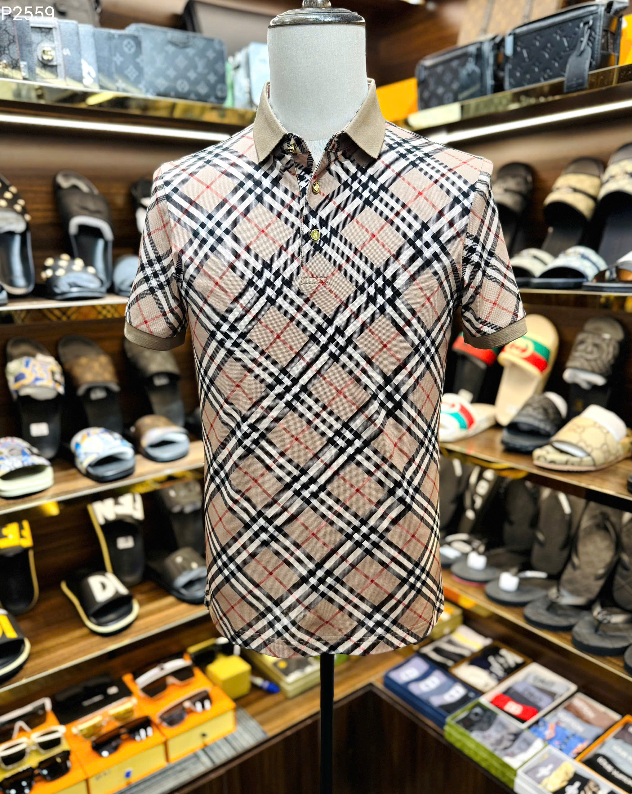 Áo polo Burberry BBR Nâu kẻ sọc nhỏ basic Like Auth MK