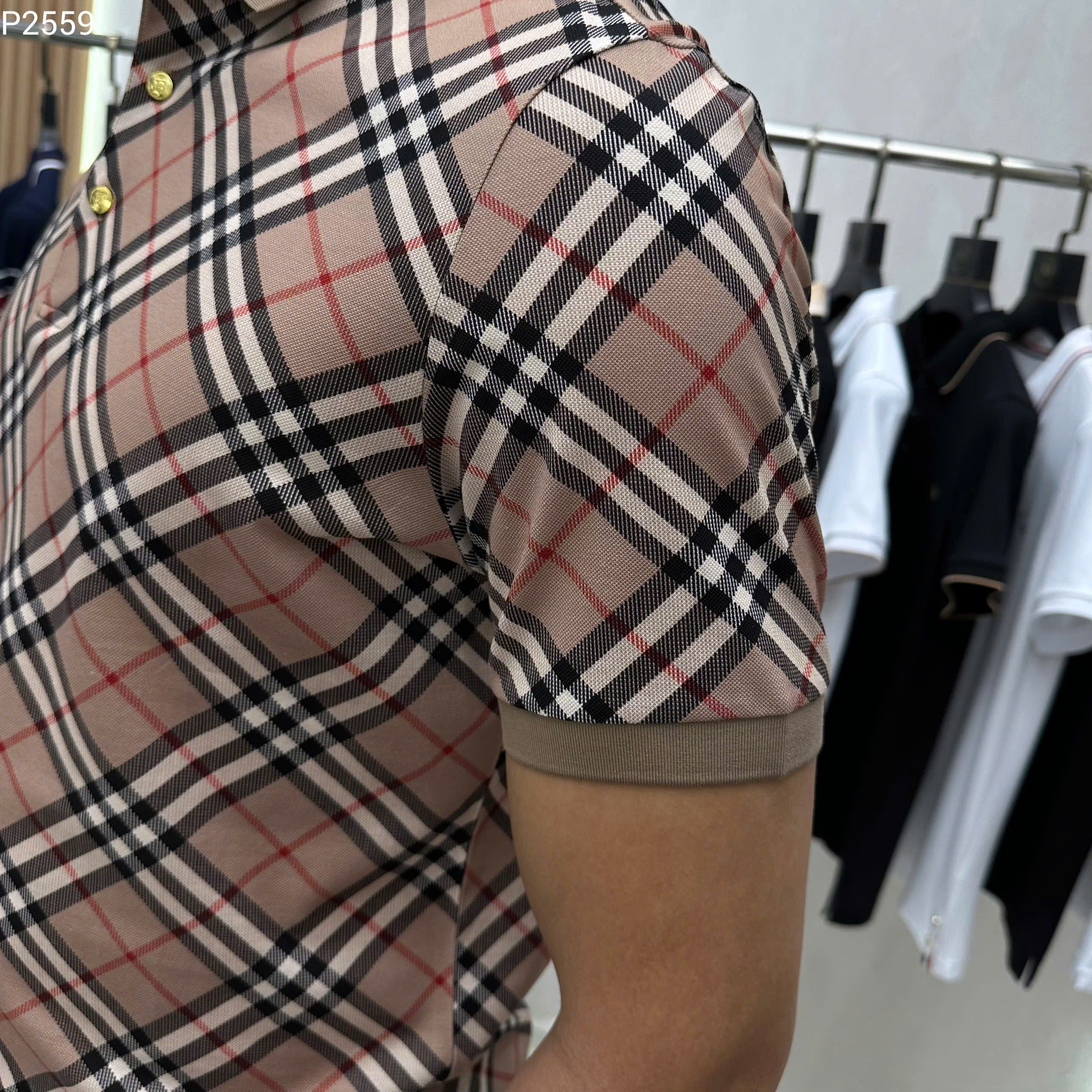 Áo polo Burberry BBR Nâu kẻ sọc nhỏ basic Like Auth MK