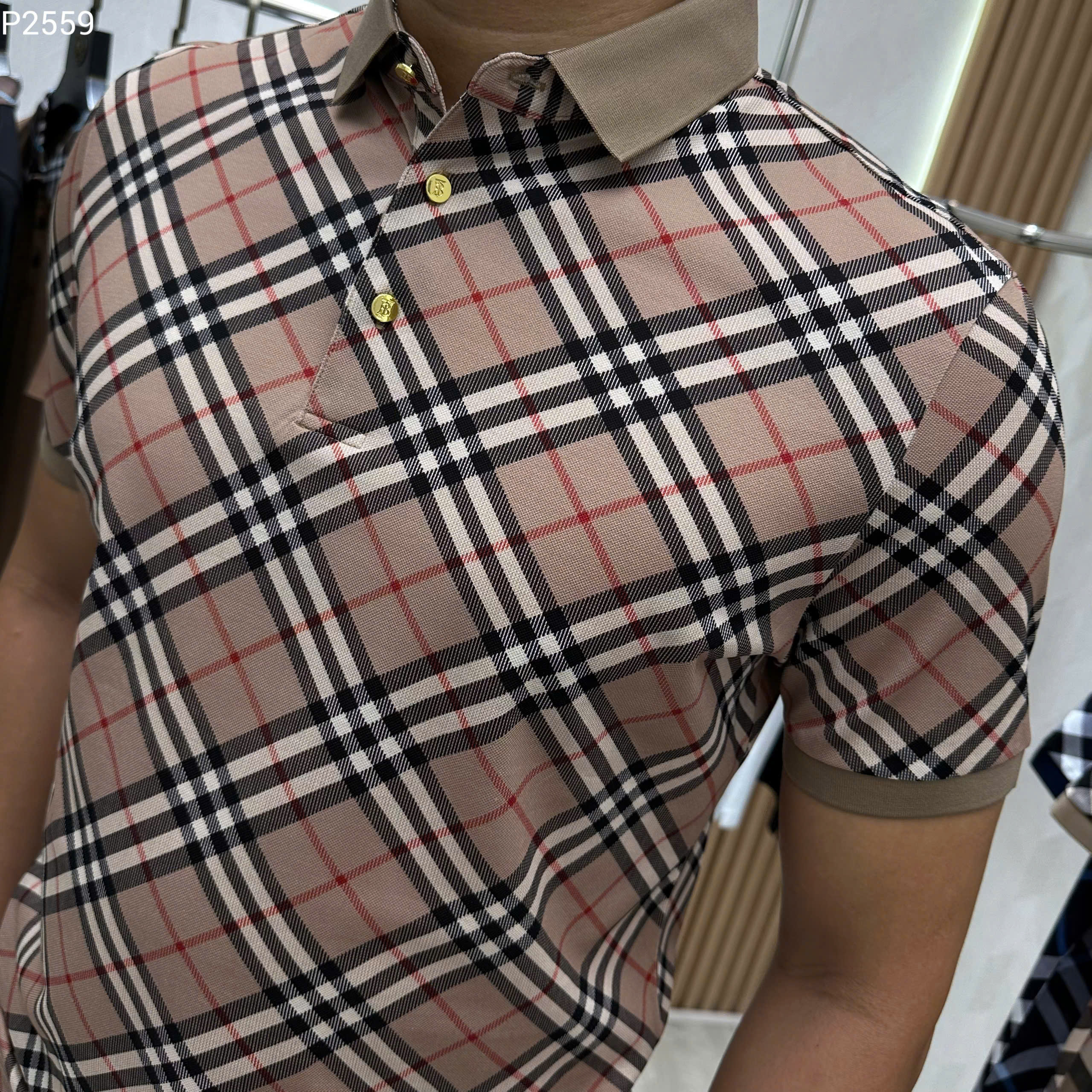 Áo polo Burberry BBR Nâu kẻ sọc nhỏ basic Like Auth MK