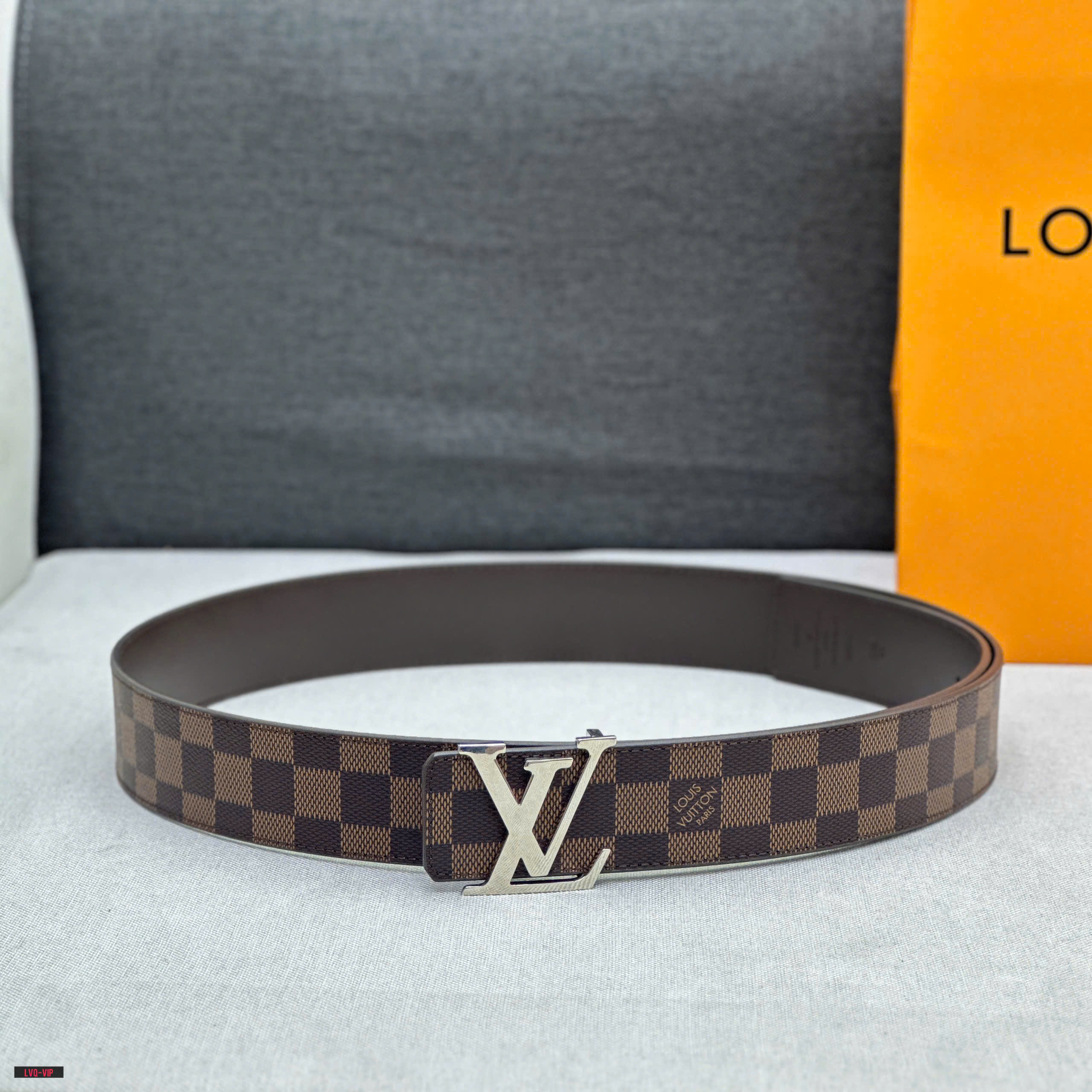 1445 Thắt lưng, belt Louis Vuitton LV Nâu caro mặt logo Bạc Like Auth fullbox bill thẻ LVQ