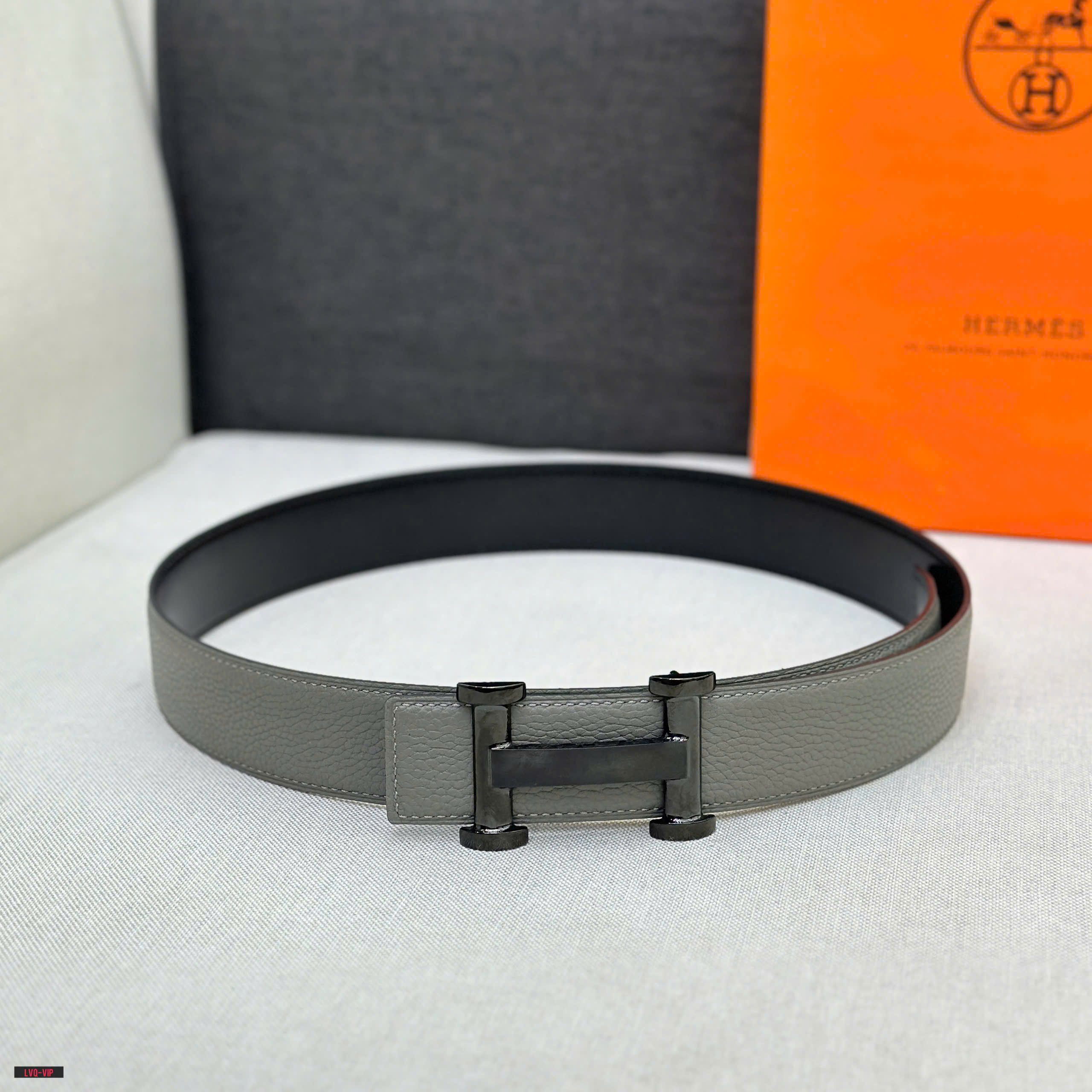 Thắt lưng, belt Hermes HM Xám sần mặt logo Đen bóng Like Auth fullbox bill thẻ LVQ