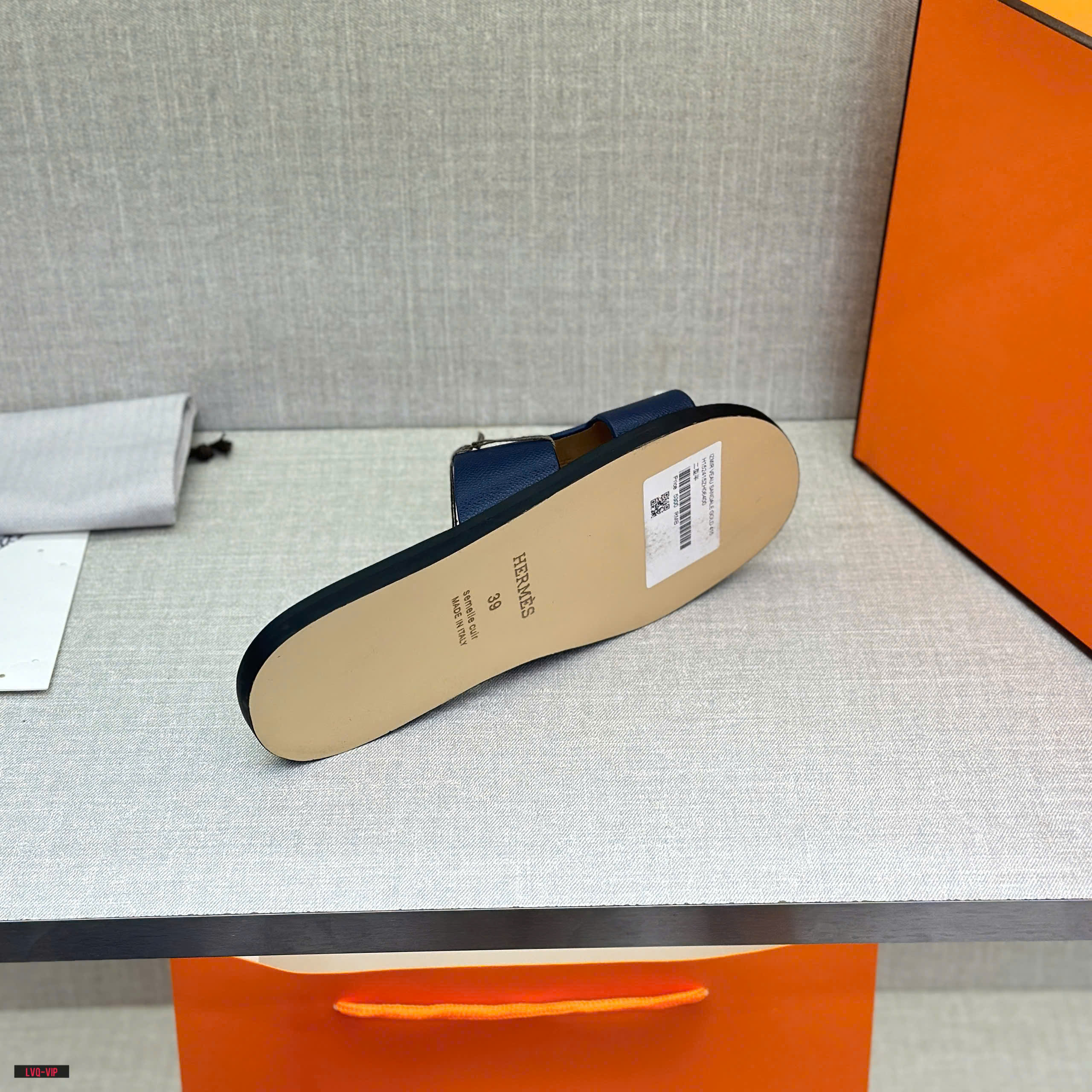 Dép lê quai ngang Hermes HM Xanh than phối Xanh dương nhạt đế Like Auth fullbox bill thẻ LVQ