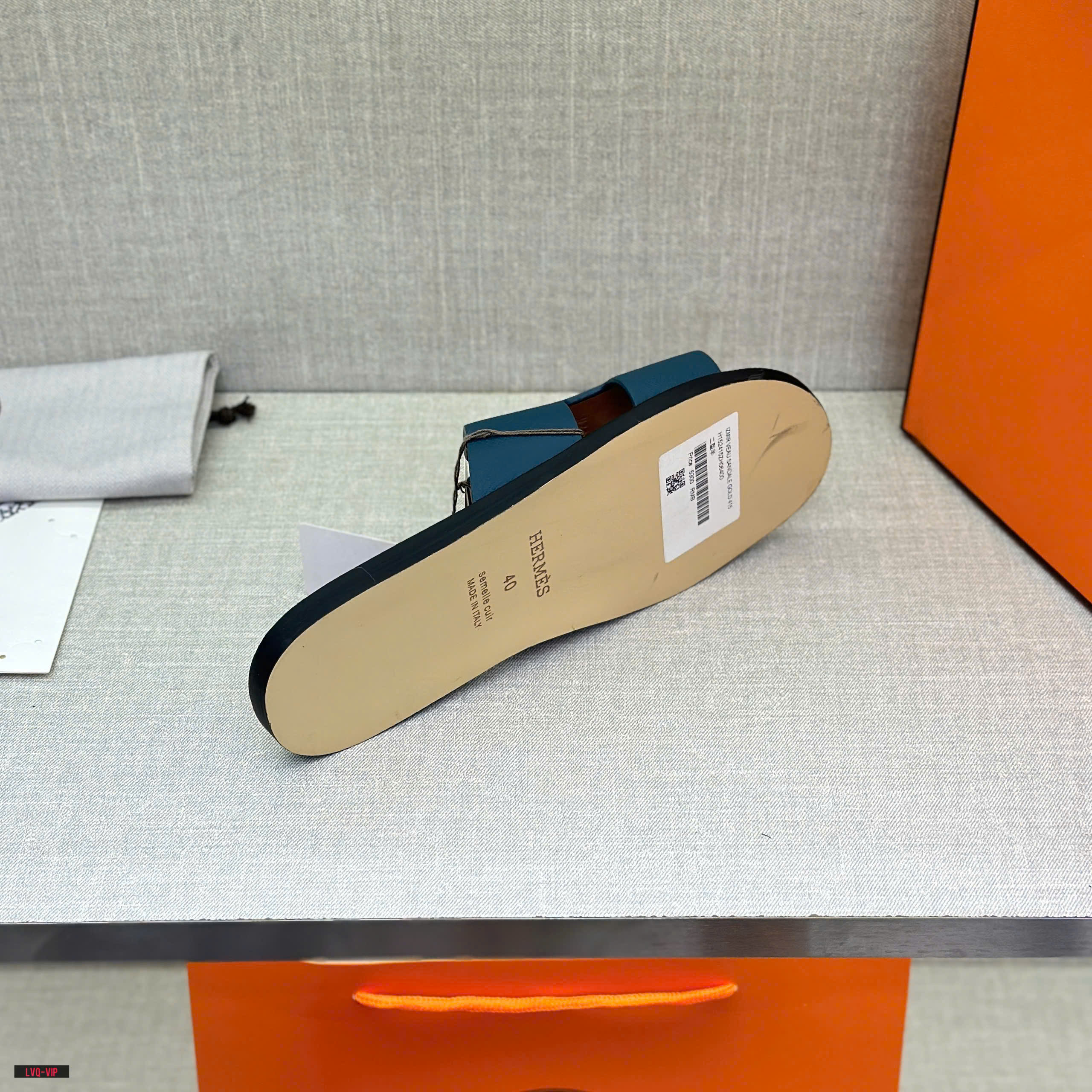 Dép lê quai ngang Hermes HM Xanh phối Nâu đế Like Auth fullbox bill thẻ LVQ