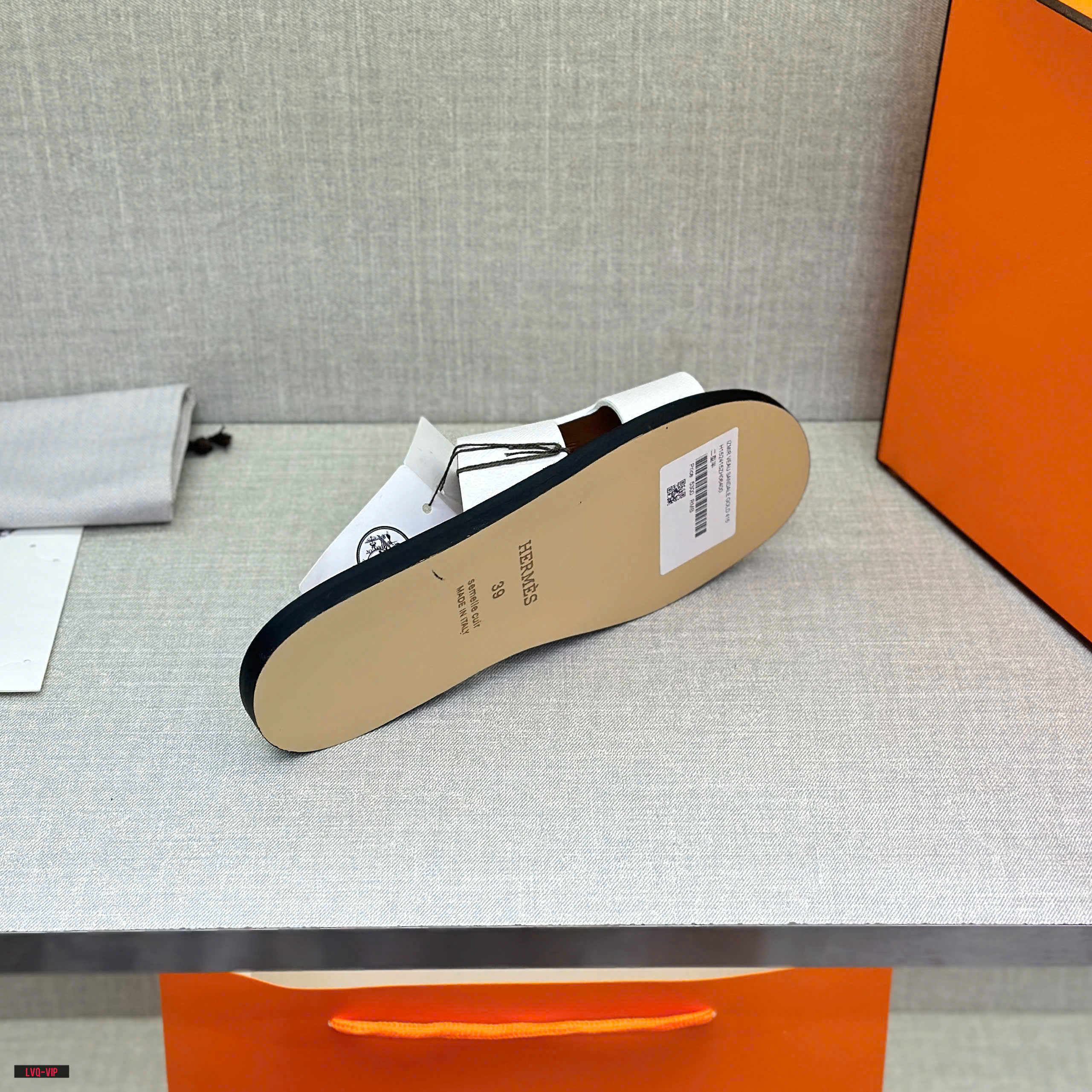 Dép lê quai ngang Hermes HM Trắng phối Nâu đế Like Auth fullbox bill thẻ LVQ