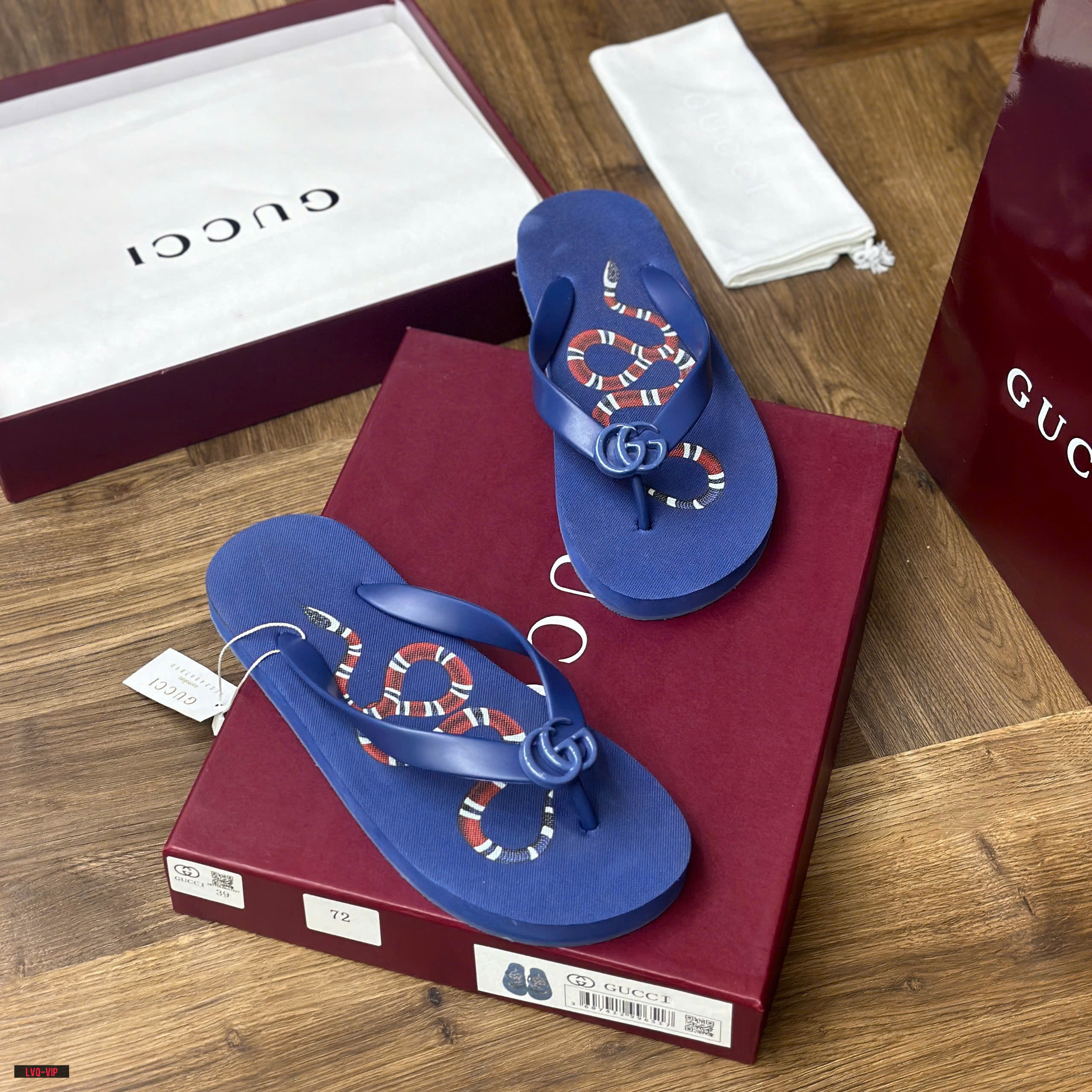 Dép tông, xỏ ngón Gucci GC Xanh logo GG họa tiết Rắn đỏ đế Like Auth fullbox bill thẻ LVQ