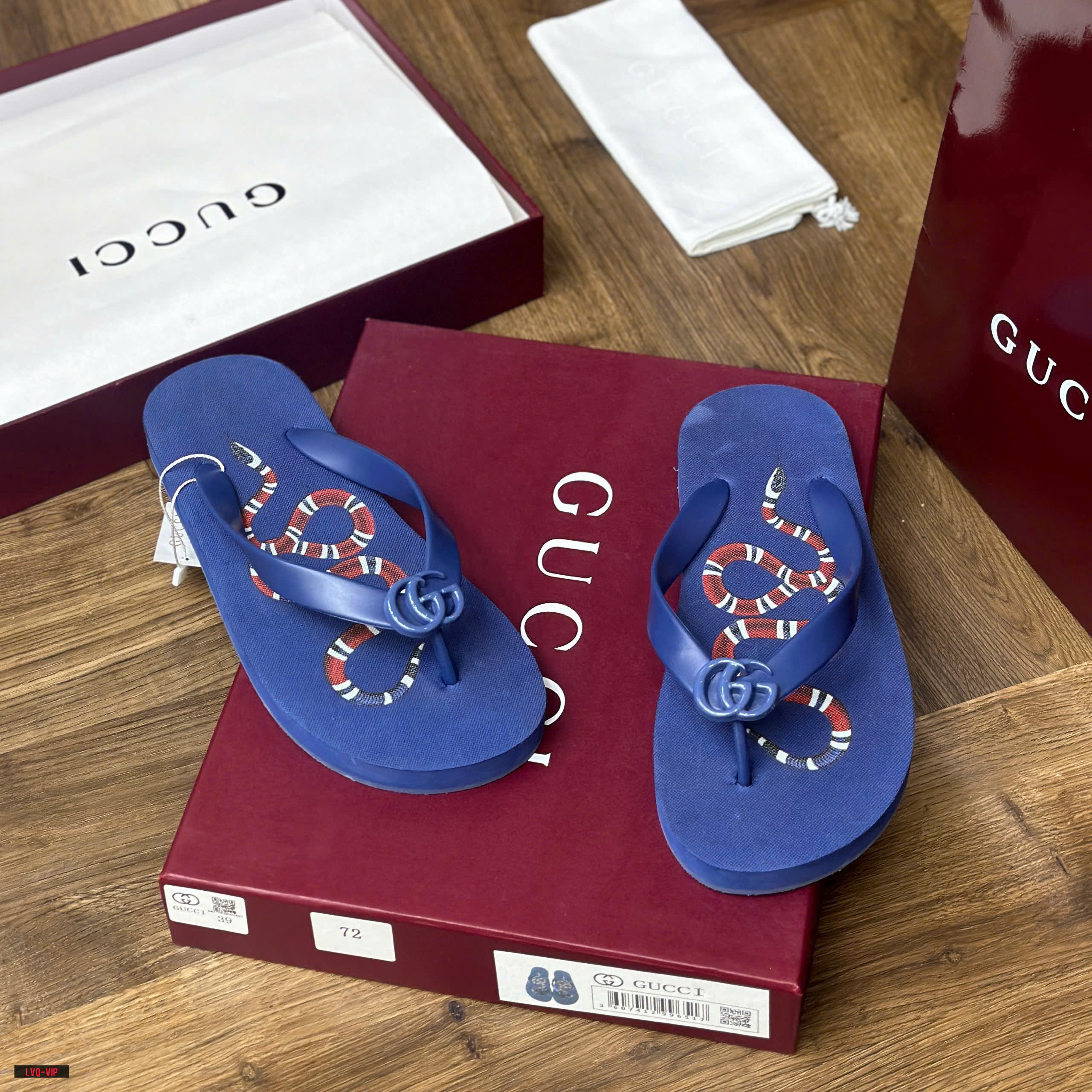 Dép tông, xỏ ngón Gucci GC Xanh logo GG họa tiết Rắn đỏ đế Like Auth fullbox bill thẻ LVQ