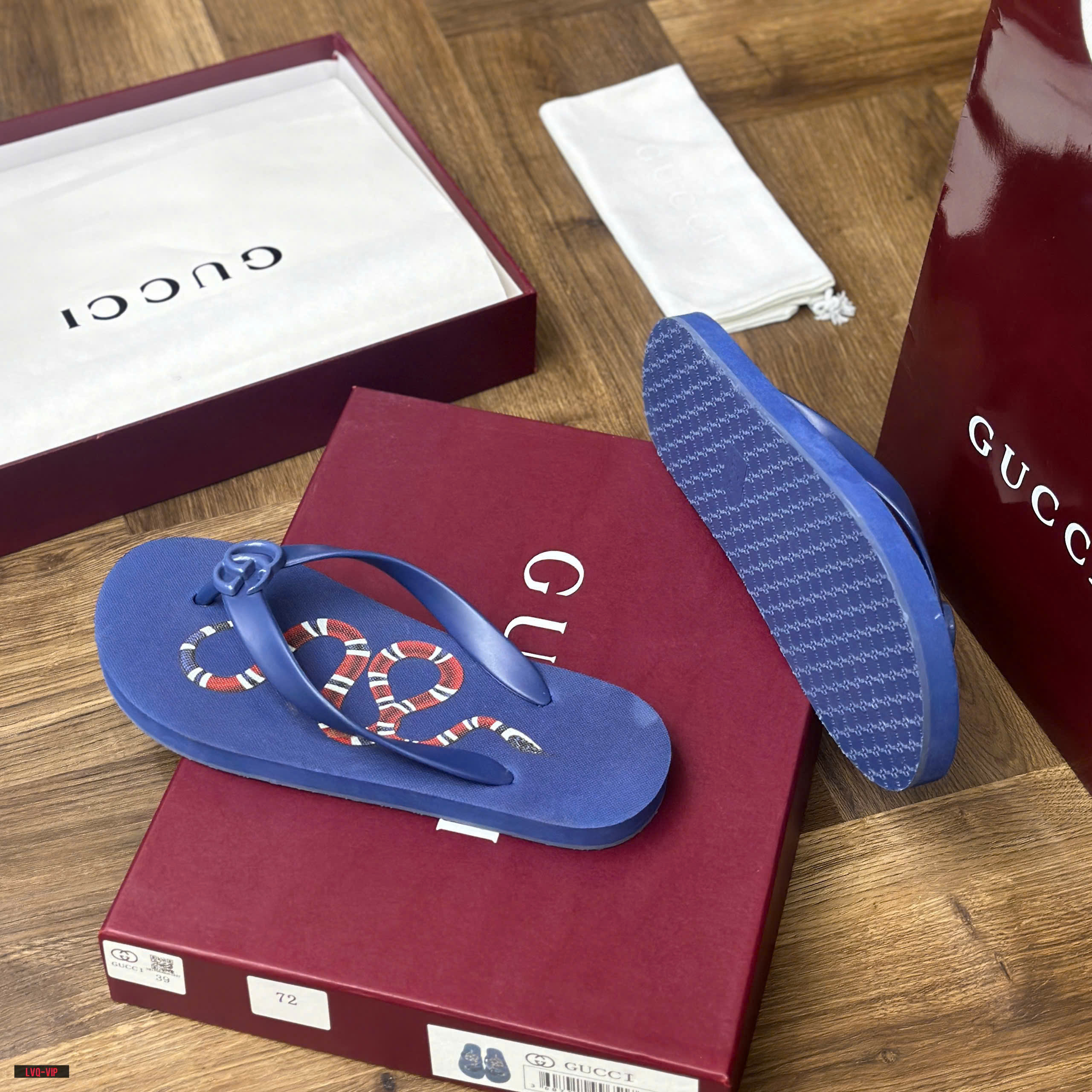 Dép tông, xỏ ngón Gucci GC Xanh logo GG họa tiết Rắn đỏ đế Like Auth fullbox bill thẻ LVQ