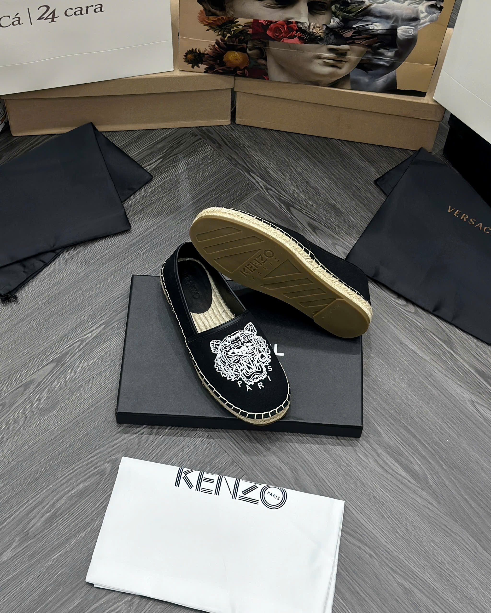 Giày slipon đế cói Kenzo KZ Đen thêu mặt Hổ Like Auth fullbox MVT