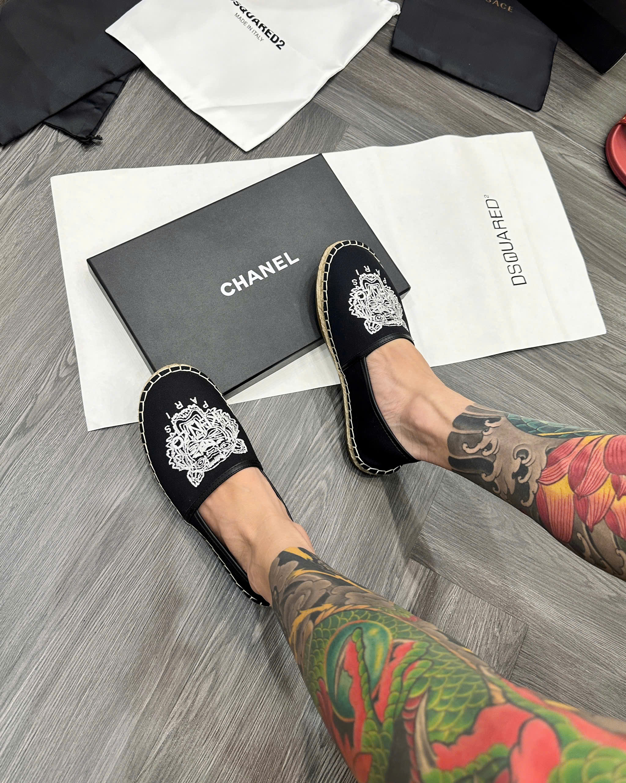 Giày slipon đế cói Kenzo KZ Đen thêu mặt Hổ Like Auth fullbox MVT