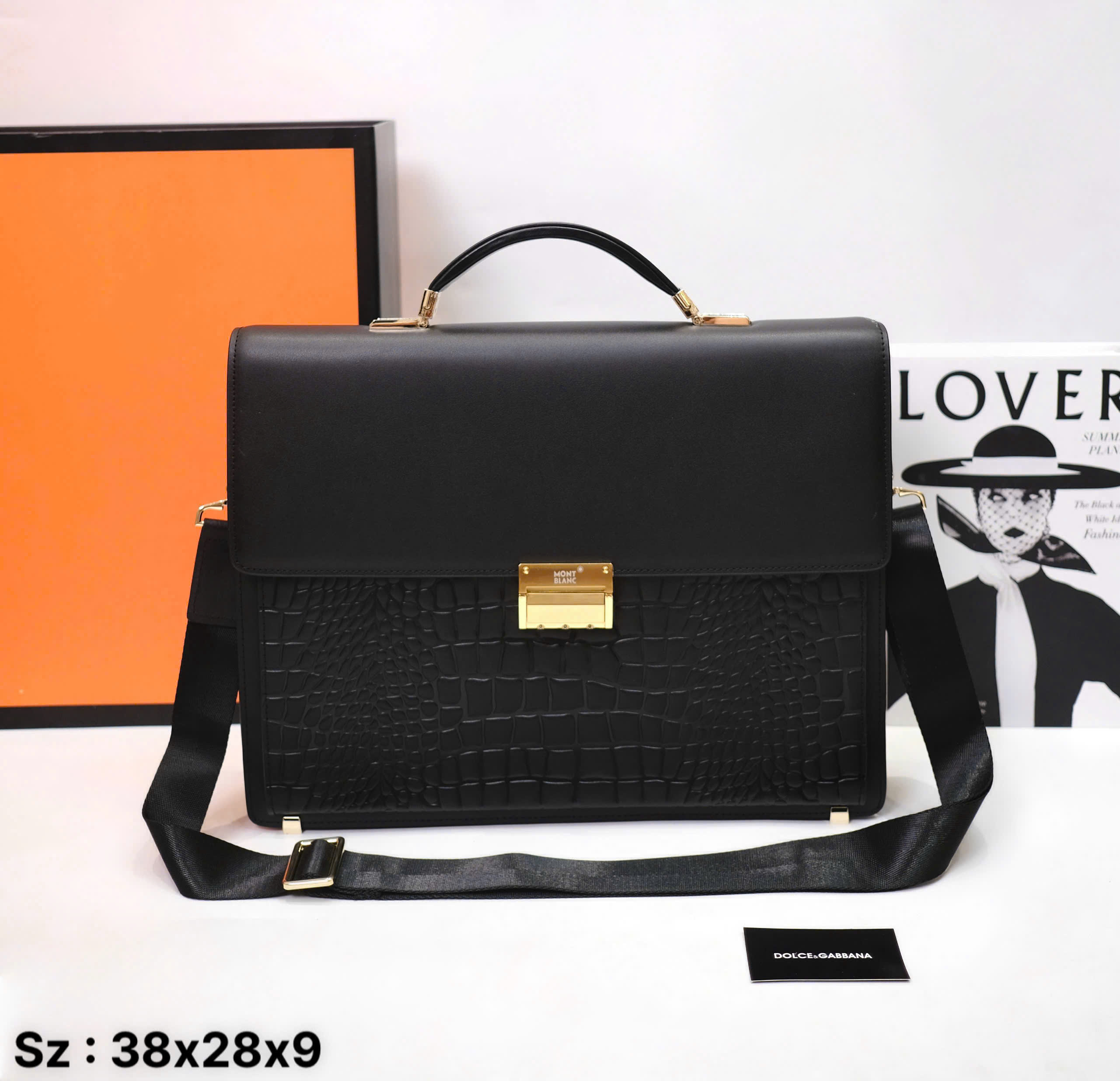 Túi cặp đeo chéo, cầm tay Mont Blanc Đen sần size 38x28x9cm Like Auth DDT