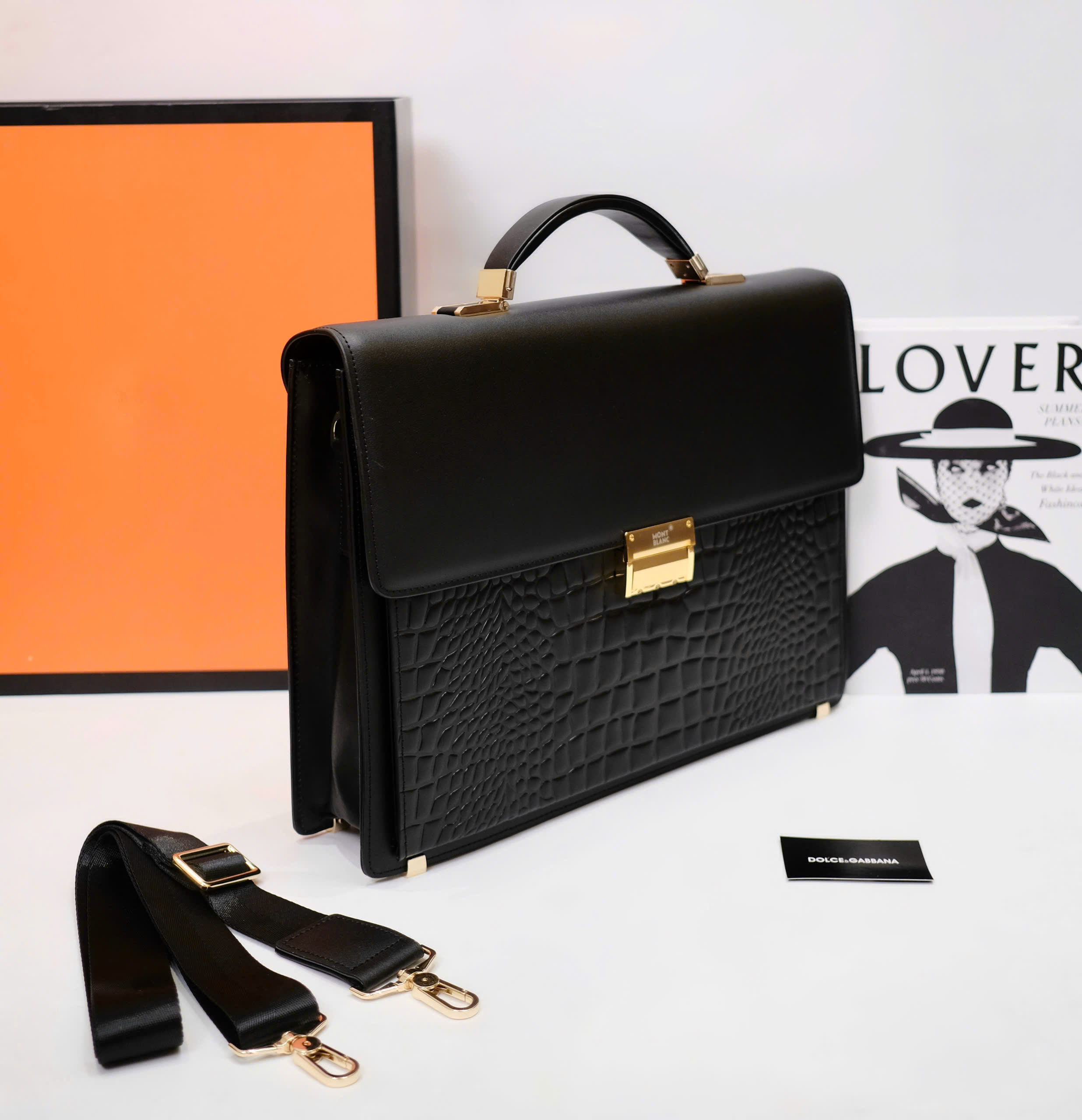 Túi cặp đeo chéo, cầm tay Mont Blanc Đen sần size 38x28x9cm Like Auth DDT