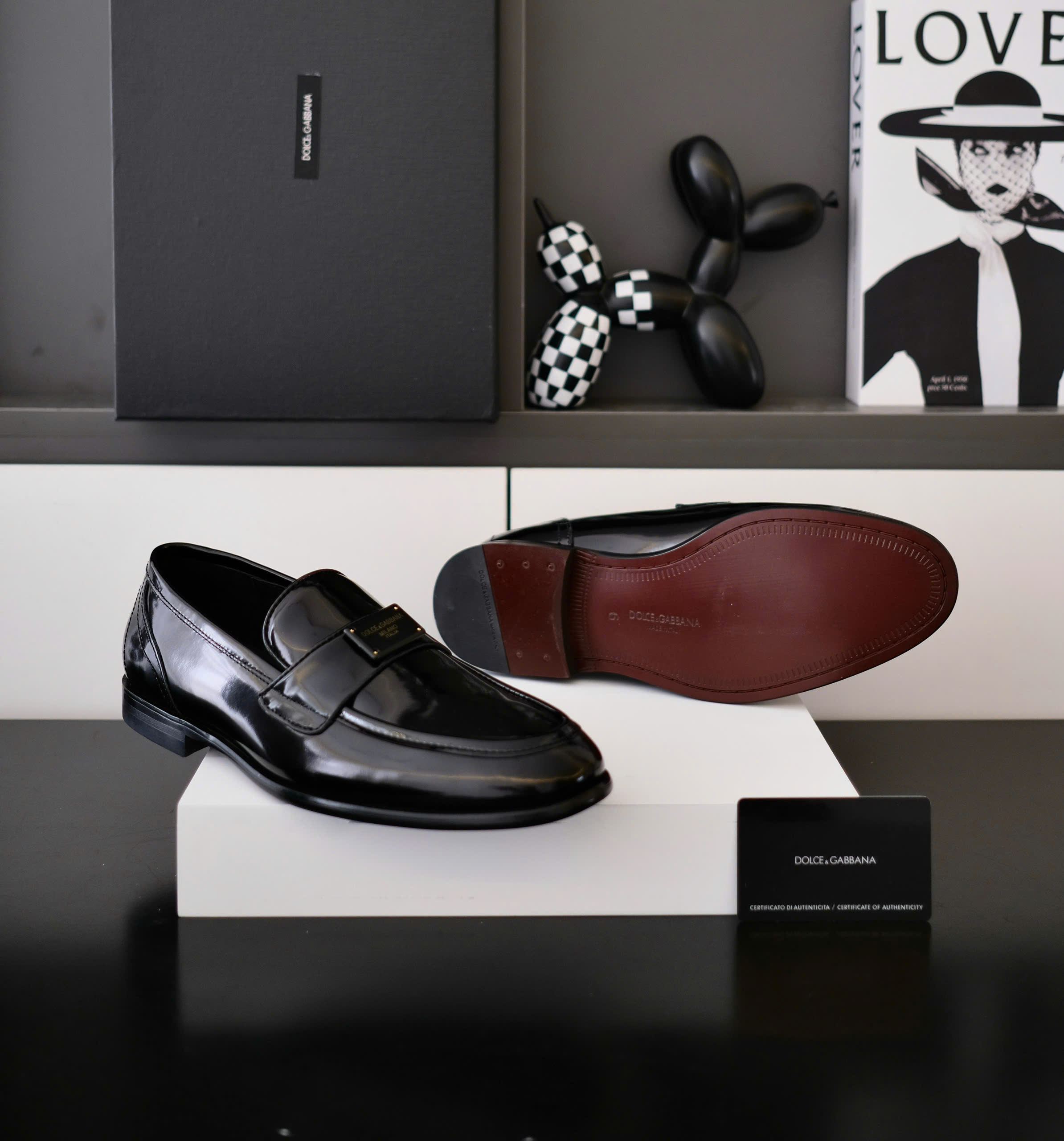 Giày loafer Dolce Gabbana DG Đen bóng tag logo vuông Like Auth fullbox DDT