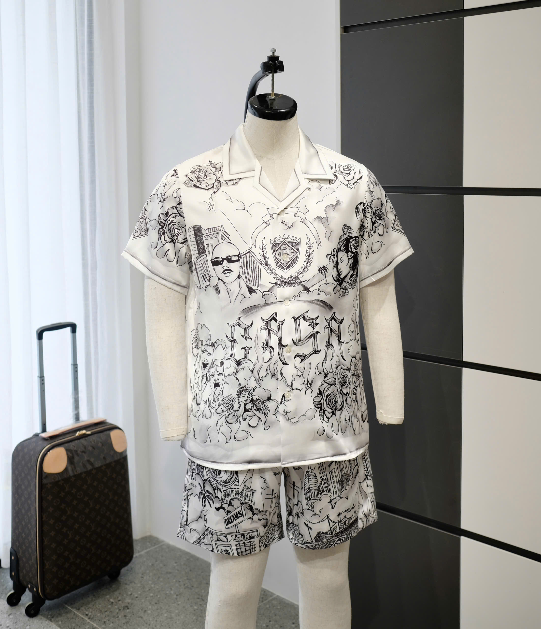 Bộ, set lụa hè Dolce Gabbana DG Trắng họa tiết Like Auth DDT