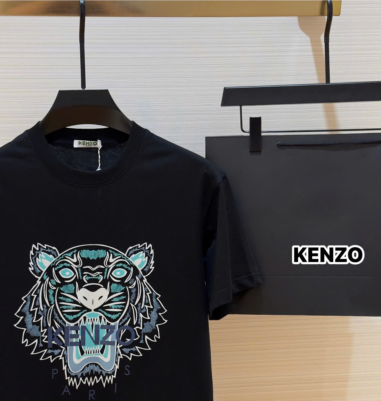 Áo phông T-shirt Kenzo KZ Đen logo mặt Hổ Xanh Like Auth DDT