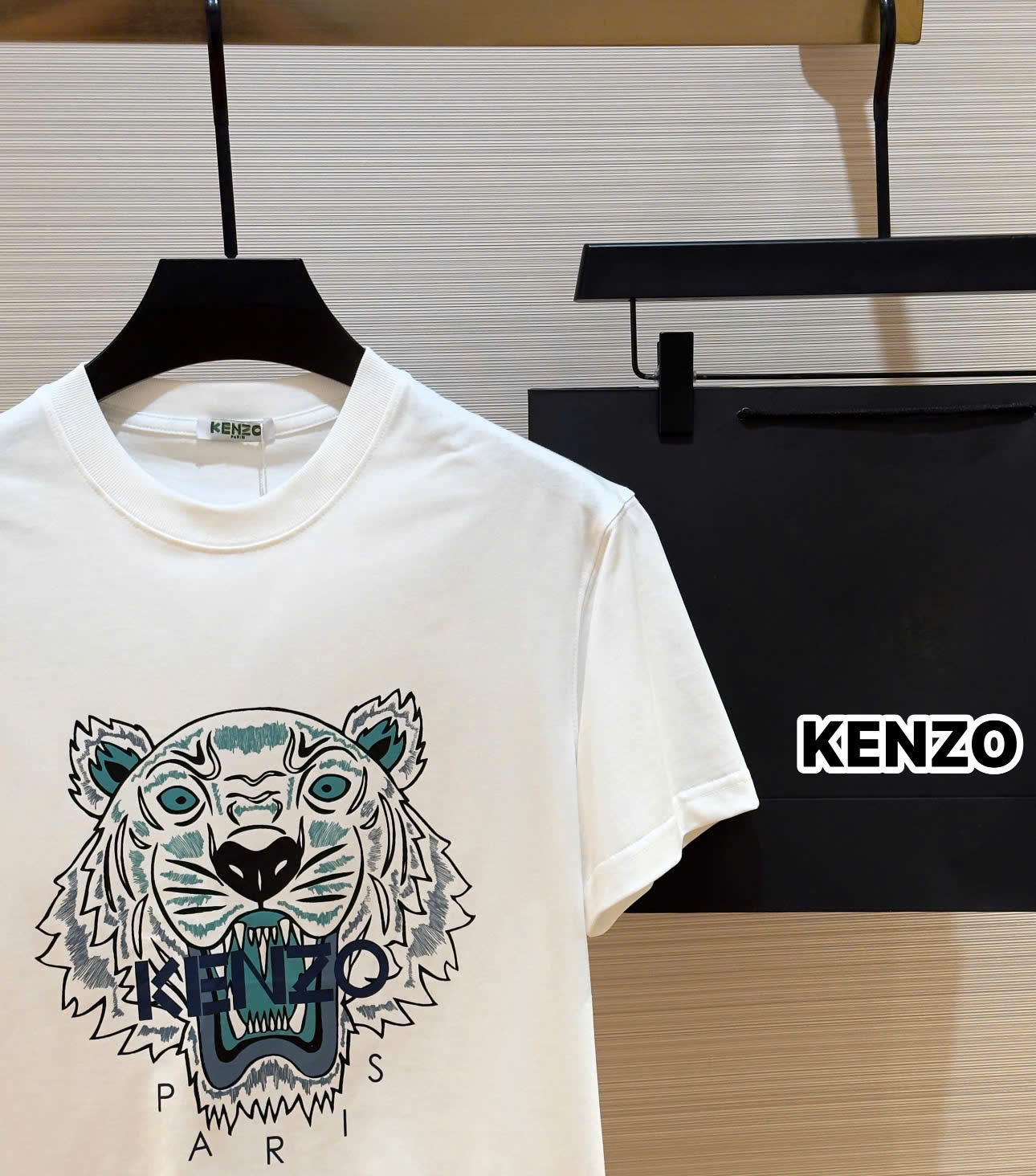 Áo phông T-shirt Kenzo KZ Trắng logo mặt Hổ Xanh Like Auth DDT