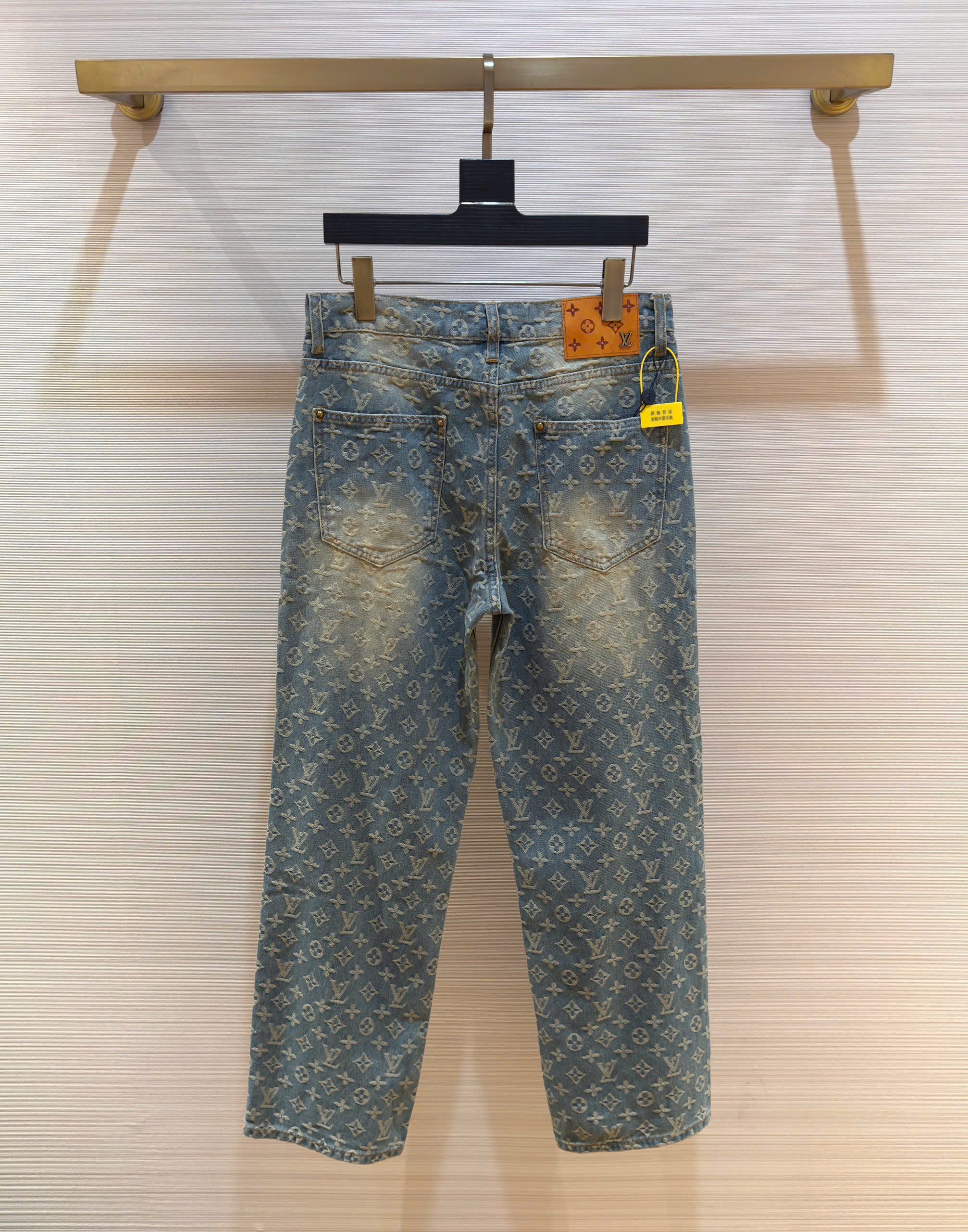 Quần jean suông Louis Vuitton LV Xanh rêu bạc họa tiết hoa vân logo rách mài full Like Auth DDT