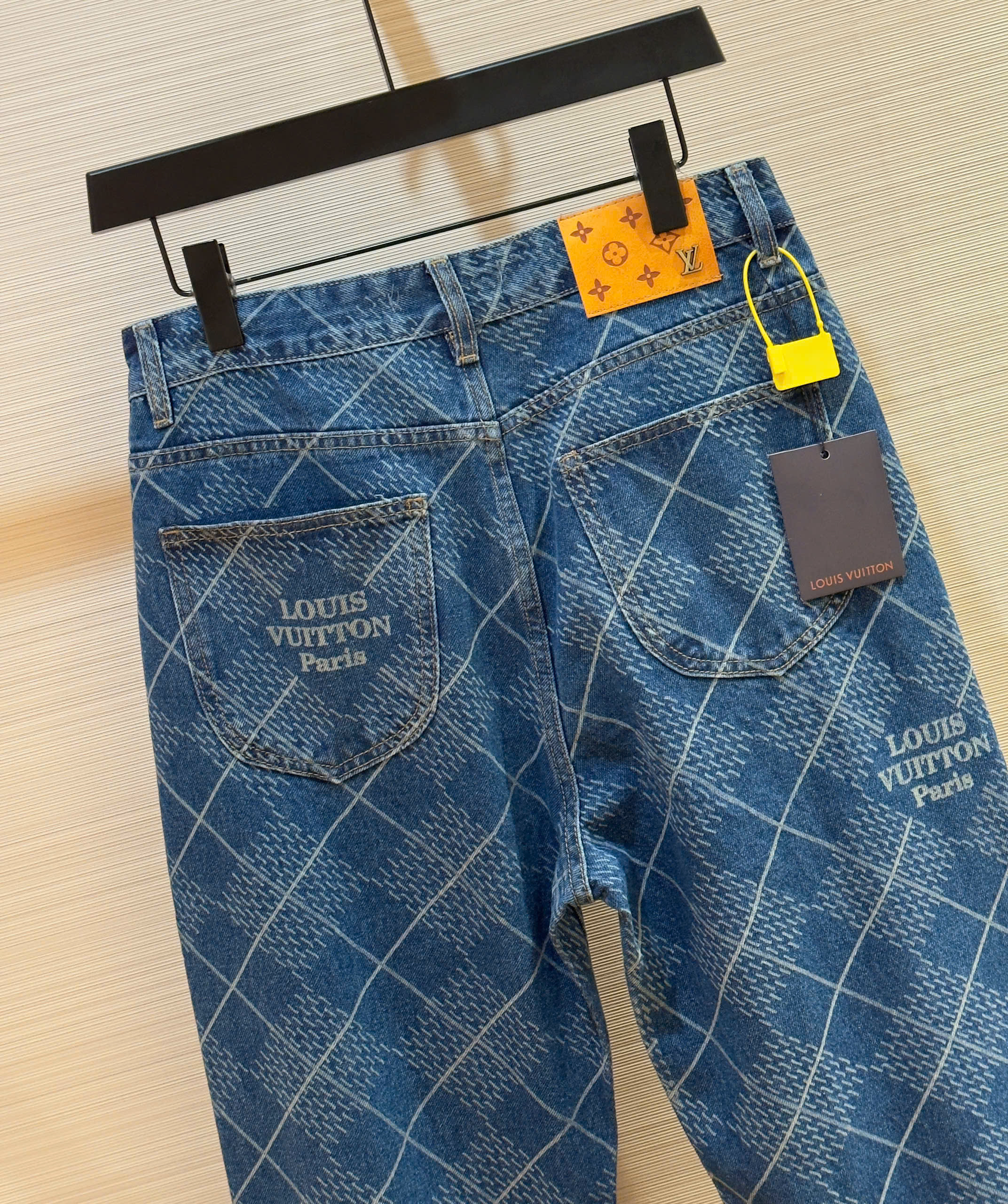 Quần jean suông Louis Vuitton LV Xanh họa tiết kẻ ô full Like Auth DDT