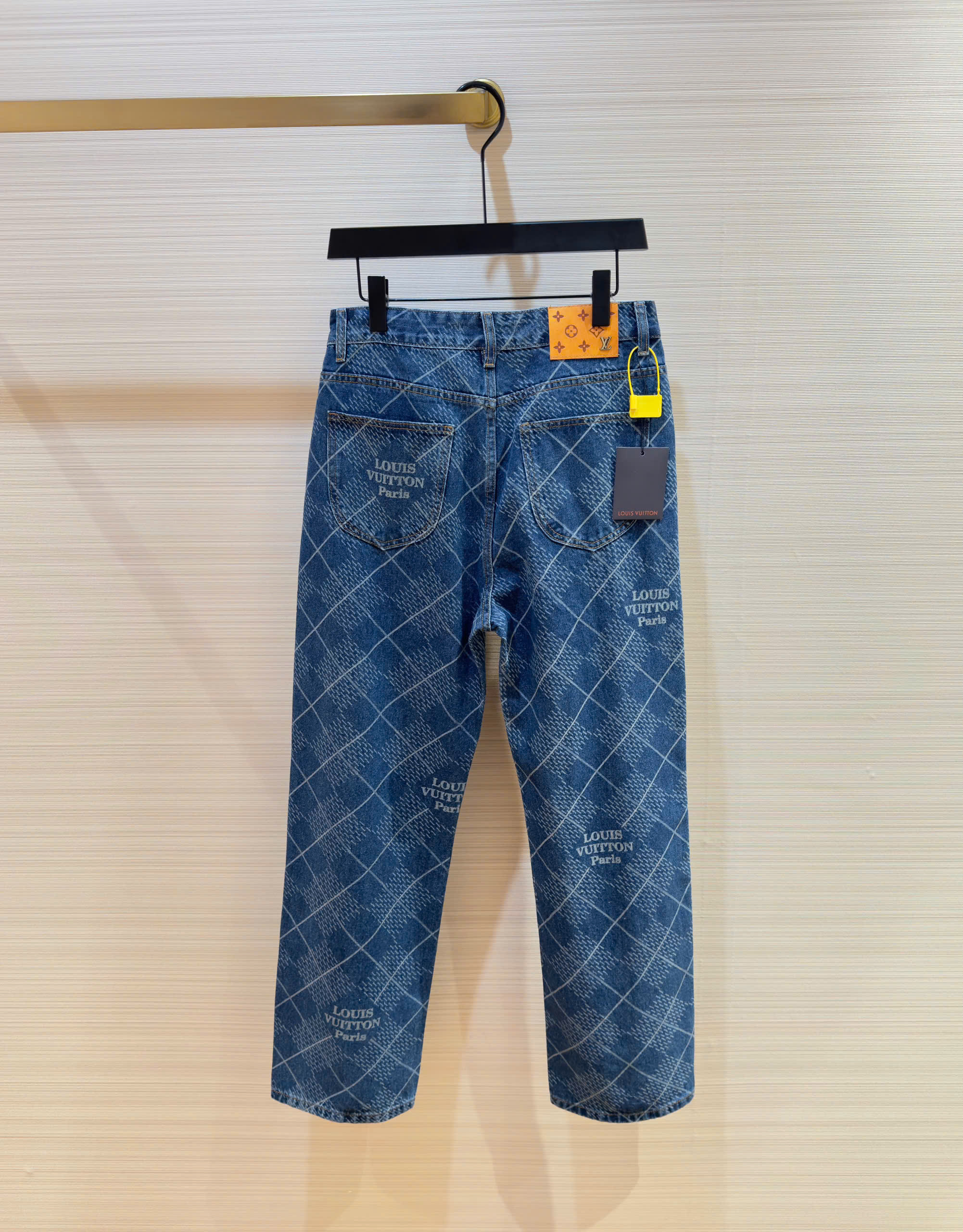 Quần jean suông Louis Vuitton LV Xanh họa tiết kẻ ô full Like Auth DDT