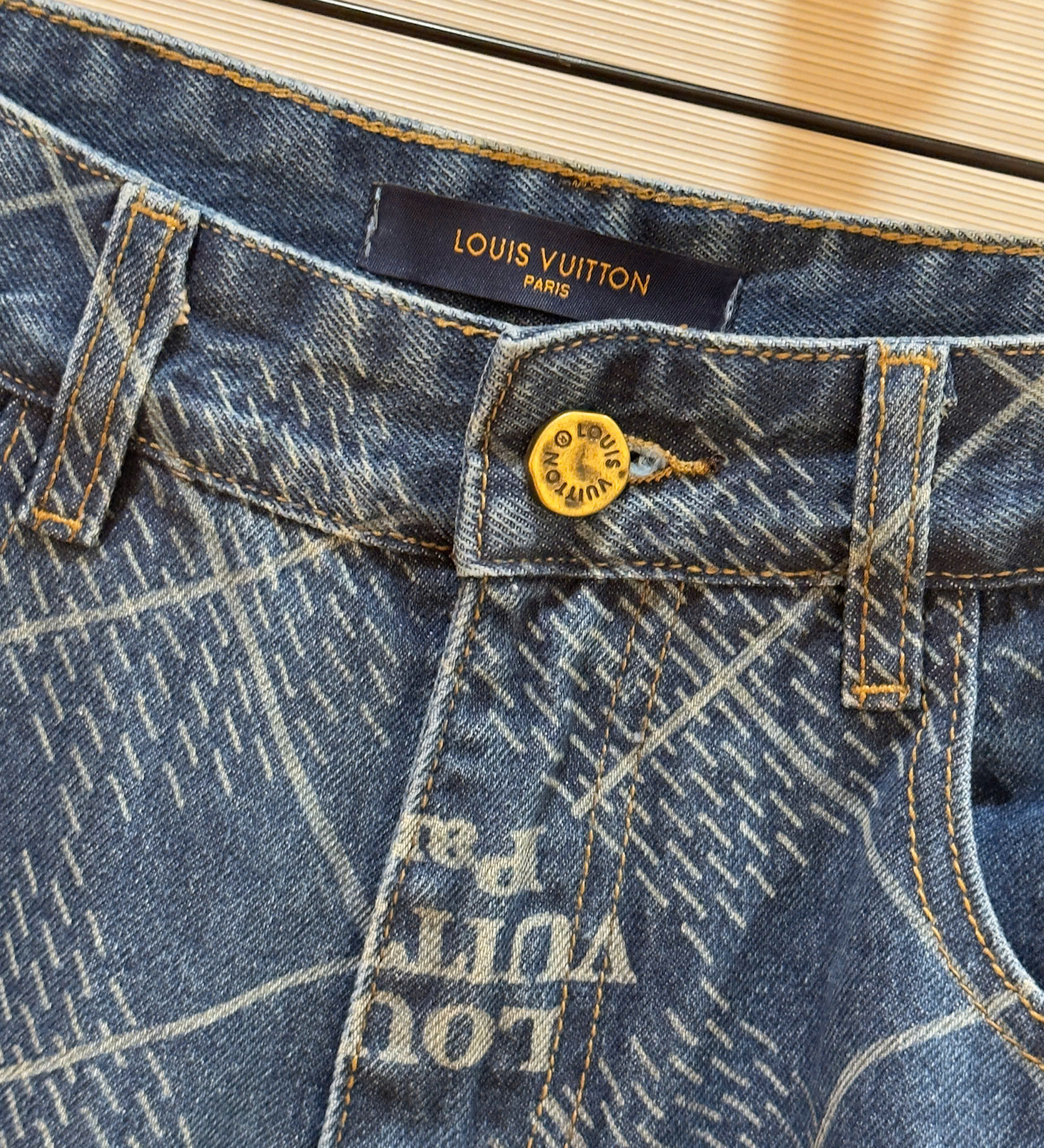 Quần jean suông Louis Vuitton LV Xanh họa tiết kẻ ô full Like Auth DDT