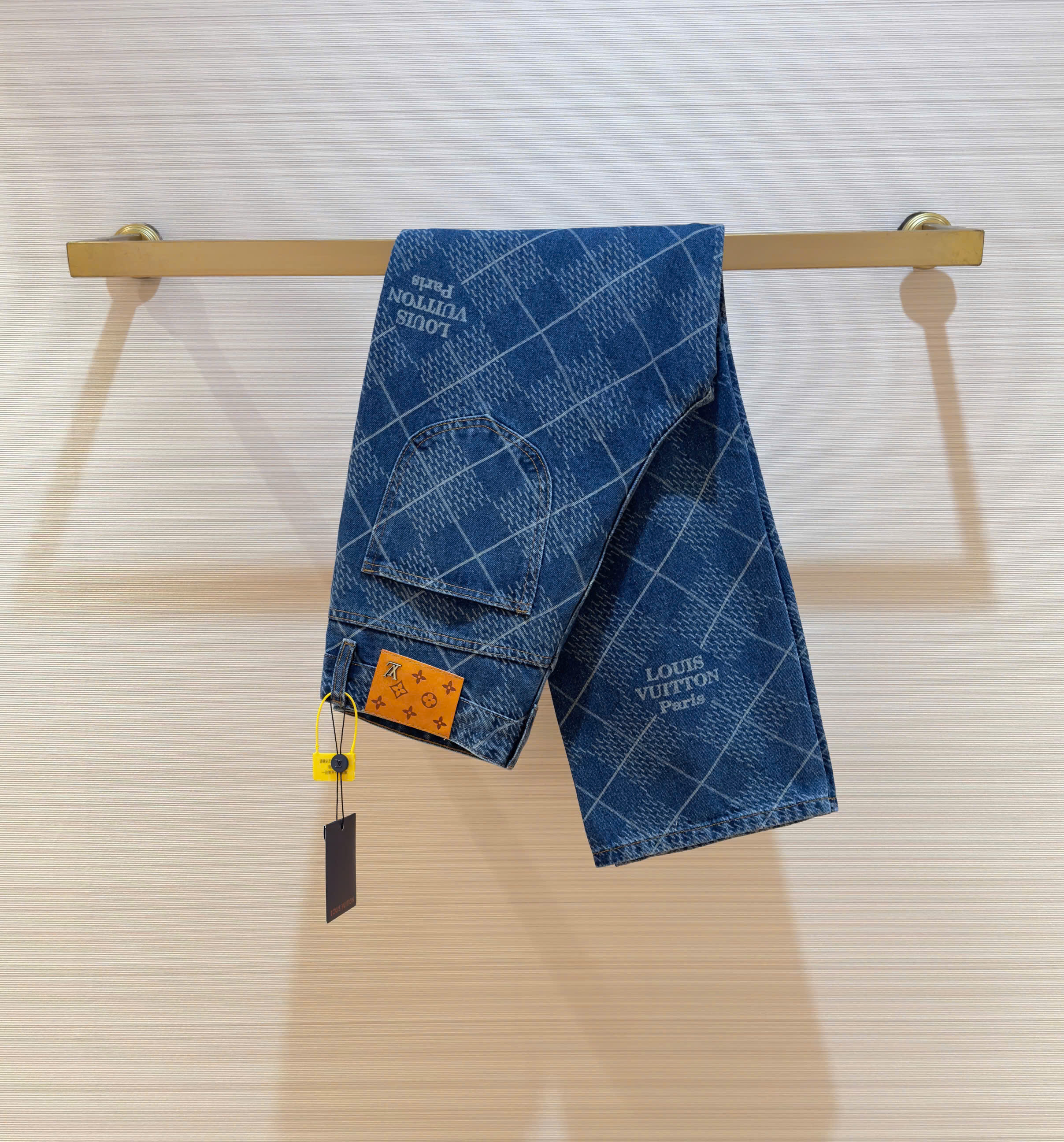 Quần jean suông Louis Vuitton LV Xanh họa tiết kẻ ô full Like Auth DDT