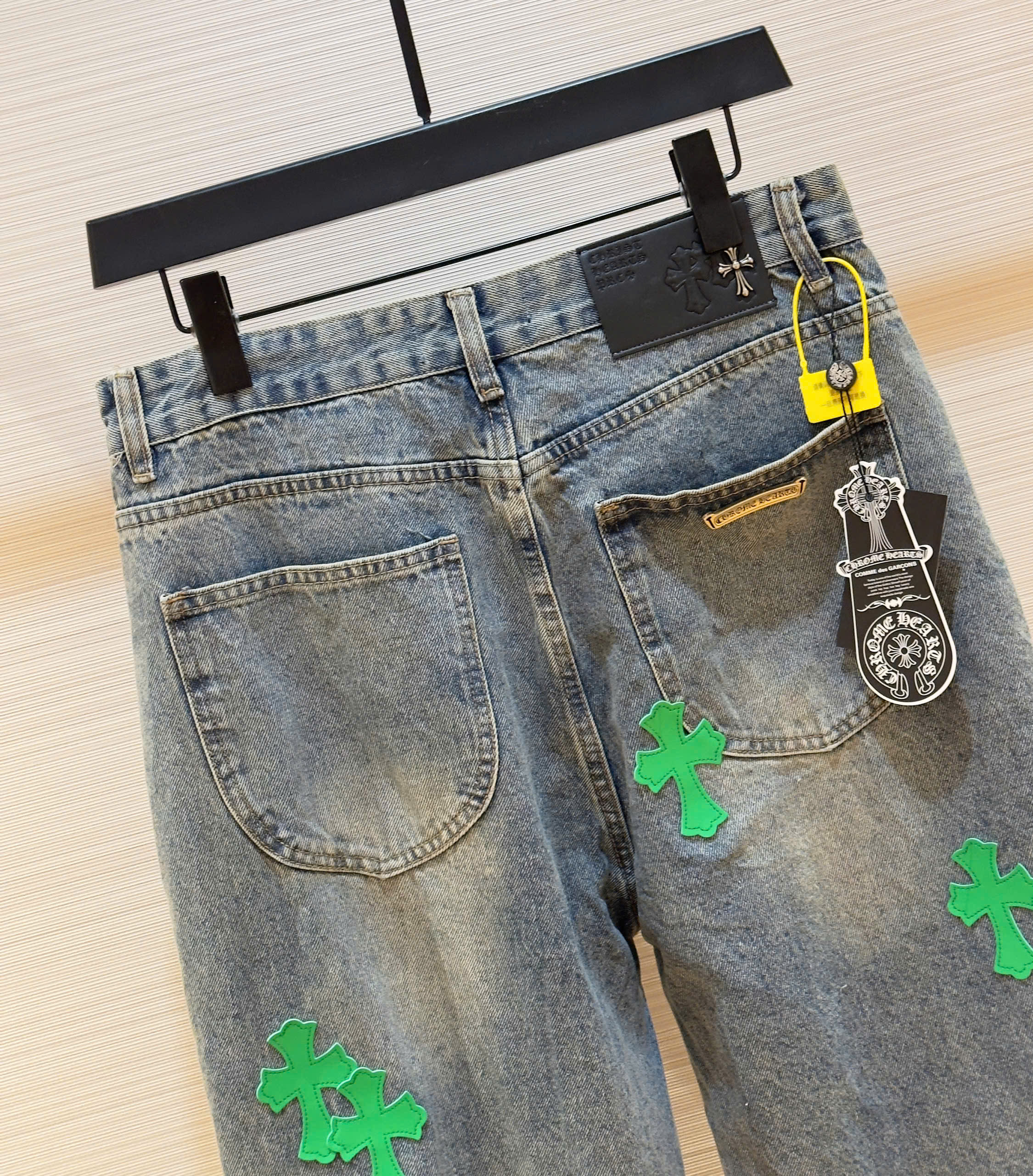 Quần jean suông Chrome Heart CH Xanh họa tiết chữ thập Xanh lá Trắng thêu Like Auth DDT
