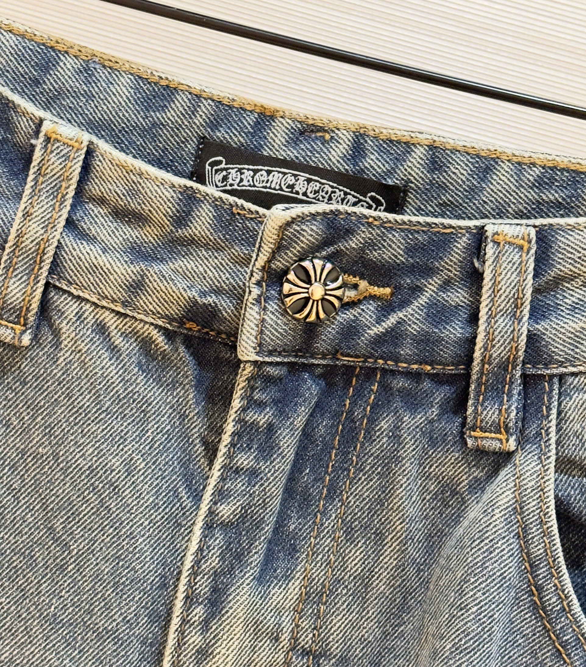 Quần jean suông Chrome Heart CH Xanh họa tiết chữ thập Xanh lá Trắng thêu Like Auth DDT