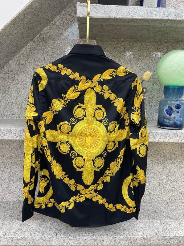 Áo sơ mi dài tay Versace VS Đen họa tiết Vàng full Like Auth VTN