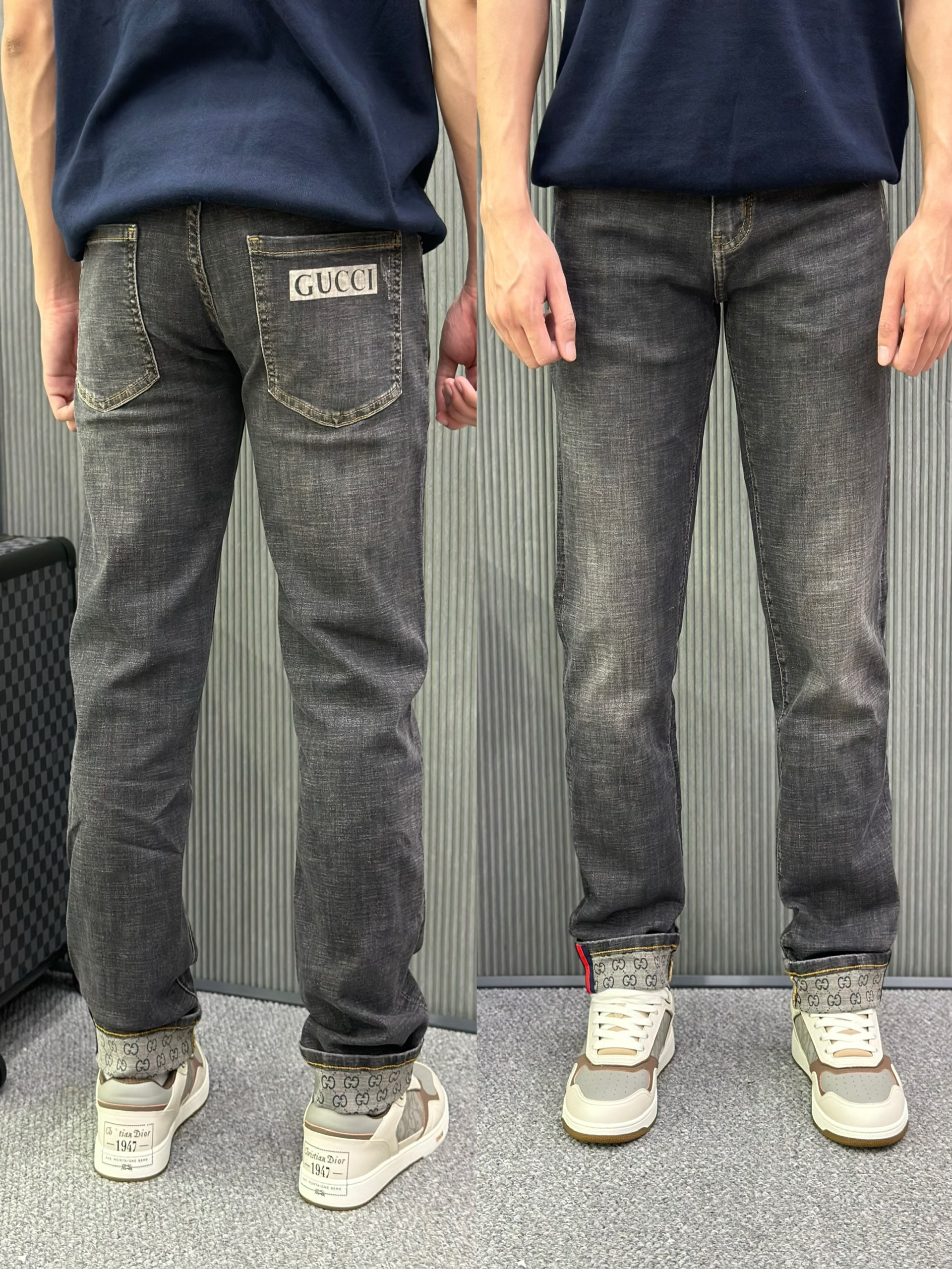 Quần jean Gucci GC Xám bạc logo túi họa tiết gấu Like Auth VTN