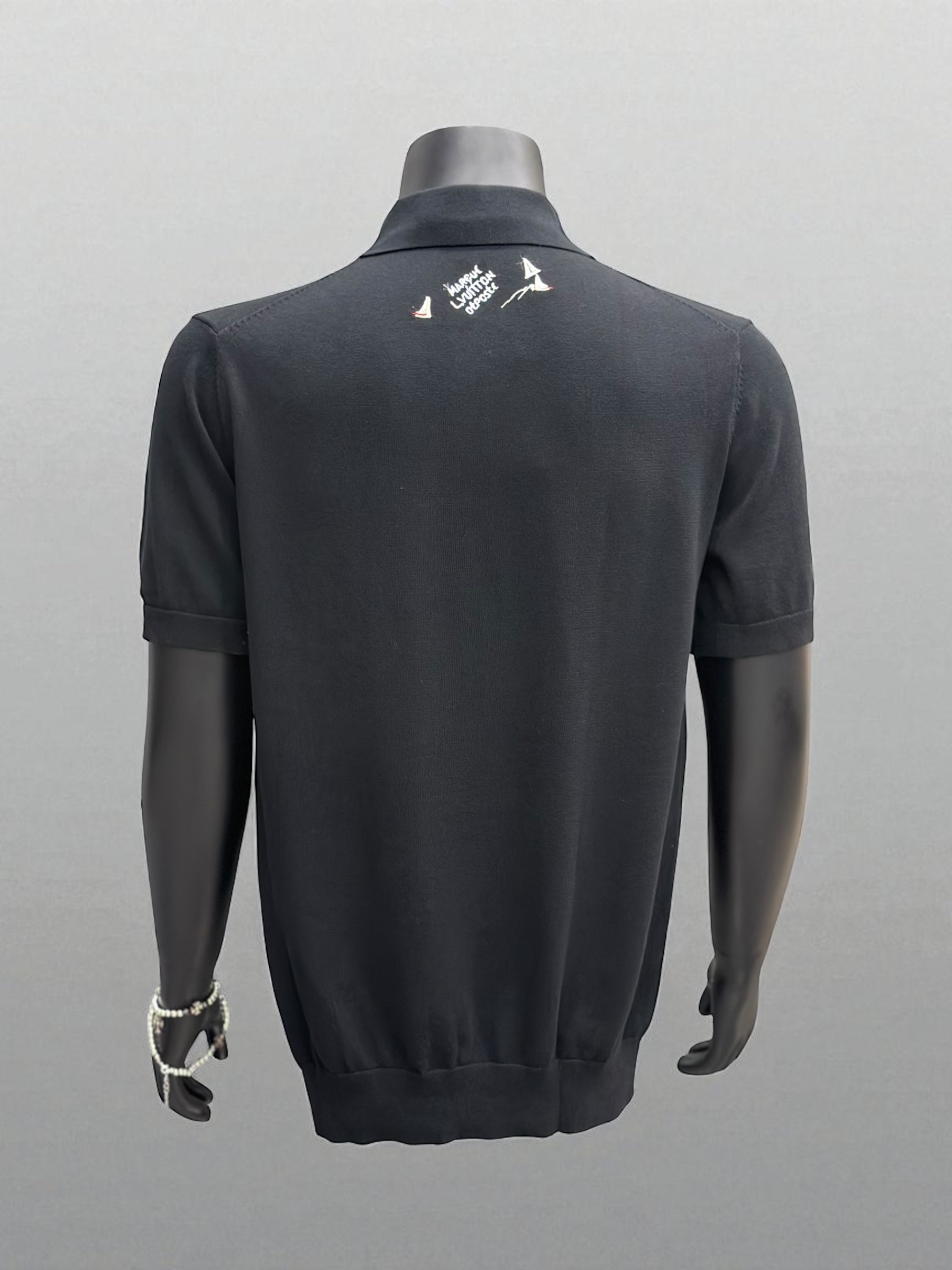 Áo polo len Louis Vuitton LV Đen logo du thuyền thêu ngực Like Auth VTN