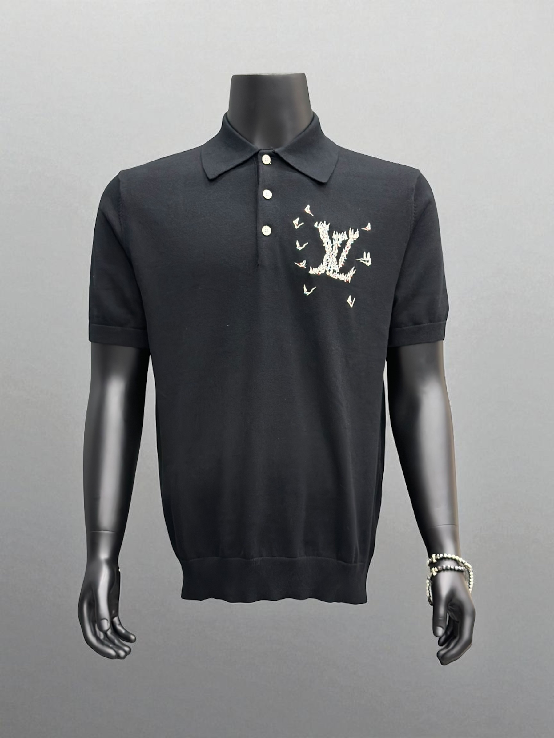 Áo polo len Louis Vuitton LV Đen logo du thuyền thêu ngực Like Auth VTN