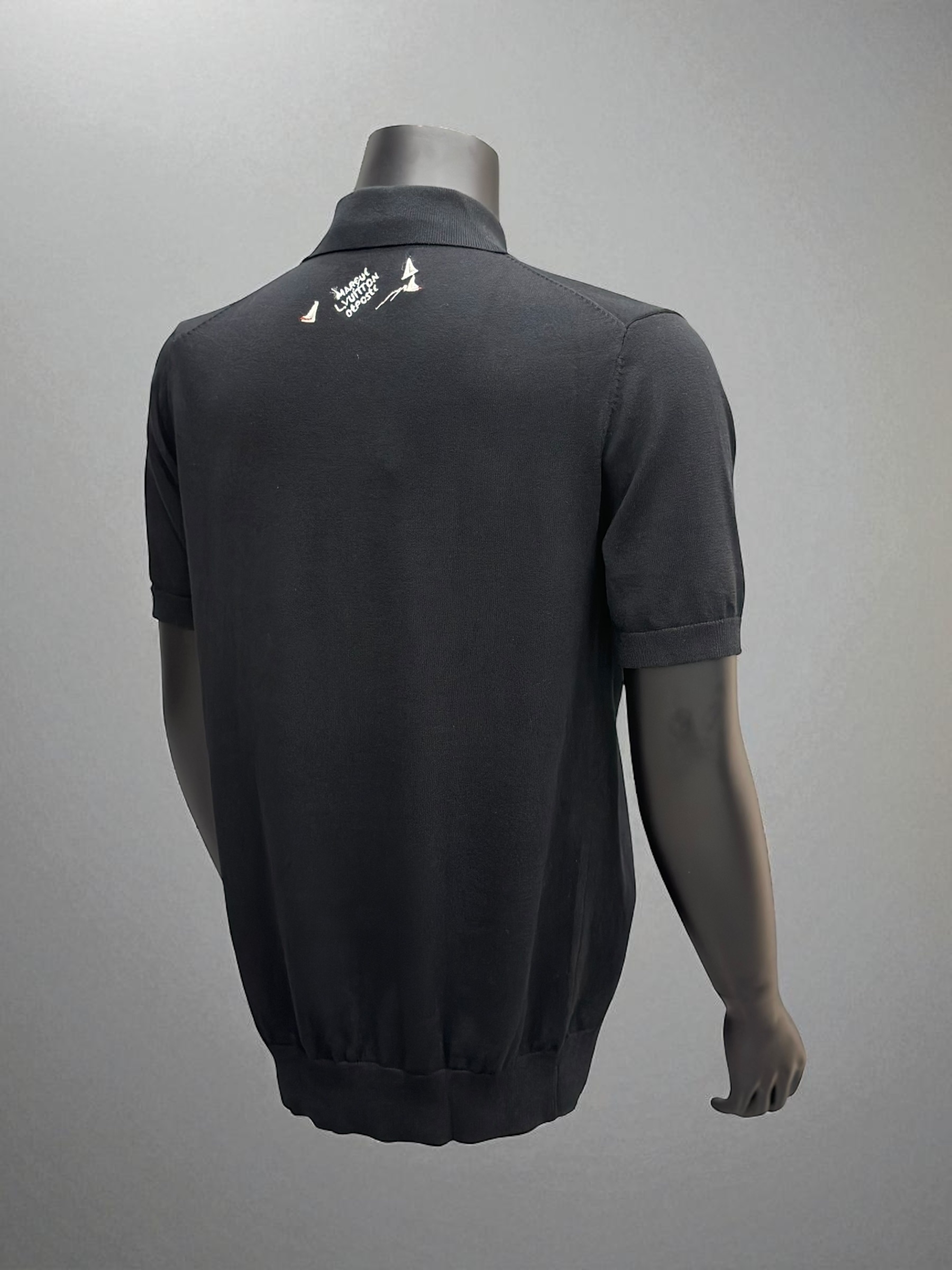 Áo polo len Louis Vuitton LV Đen logo du thuyền thêu ngực Like Auth VTN