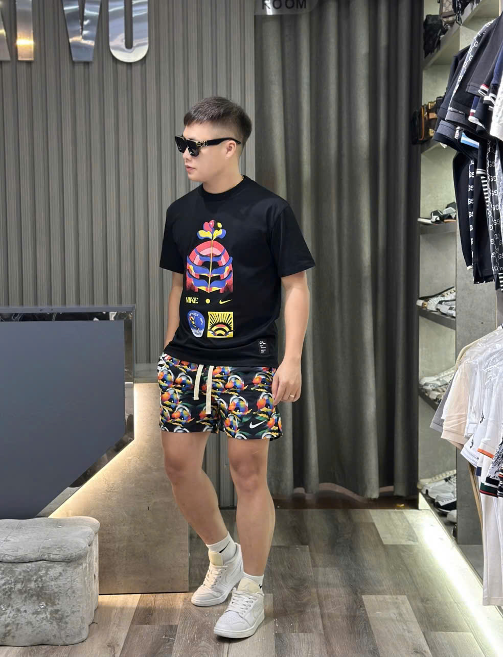 Bộ, set hè Nike NK họa tiết hoa loang màu sắc Like Auth CD