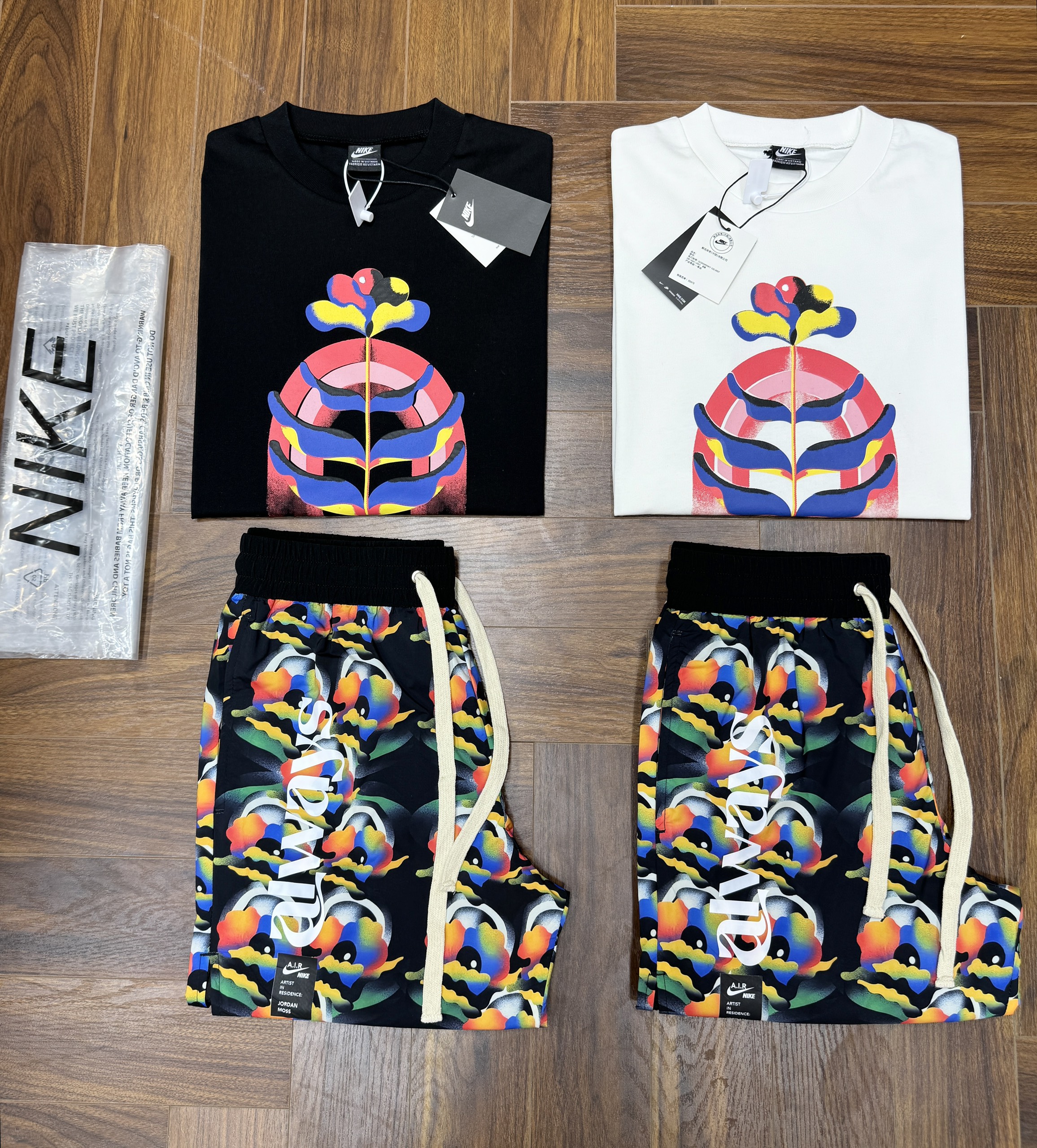 Bộ, set hè Nike NK họa tiết hoa loang màu sắc Like Auth CD