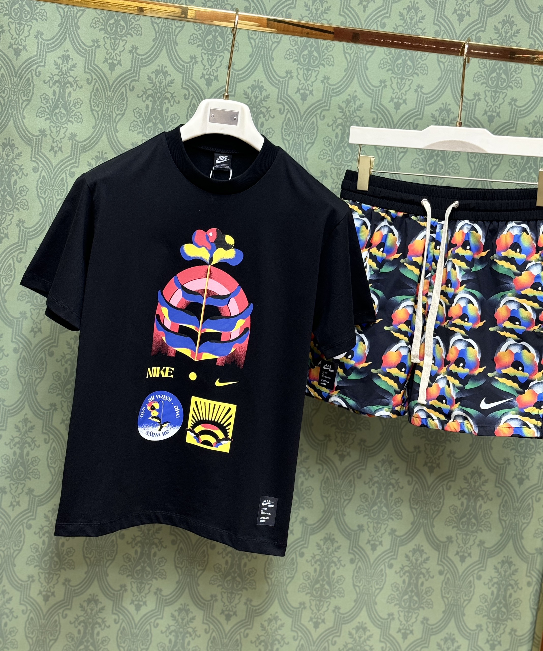 Bộ, set hè Nike NK họa tiết hoa loang màu sắc Like Auth CD