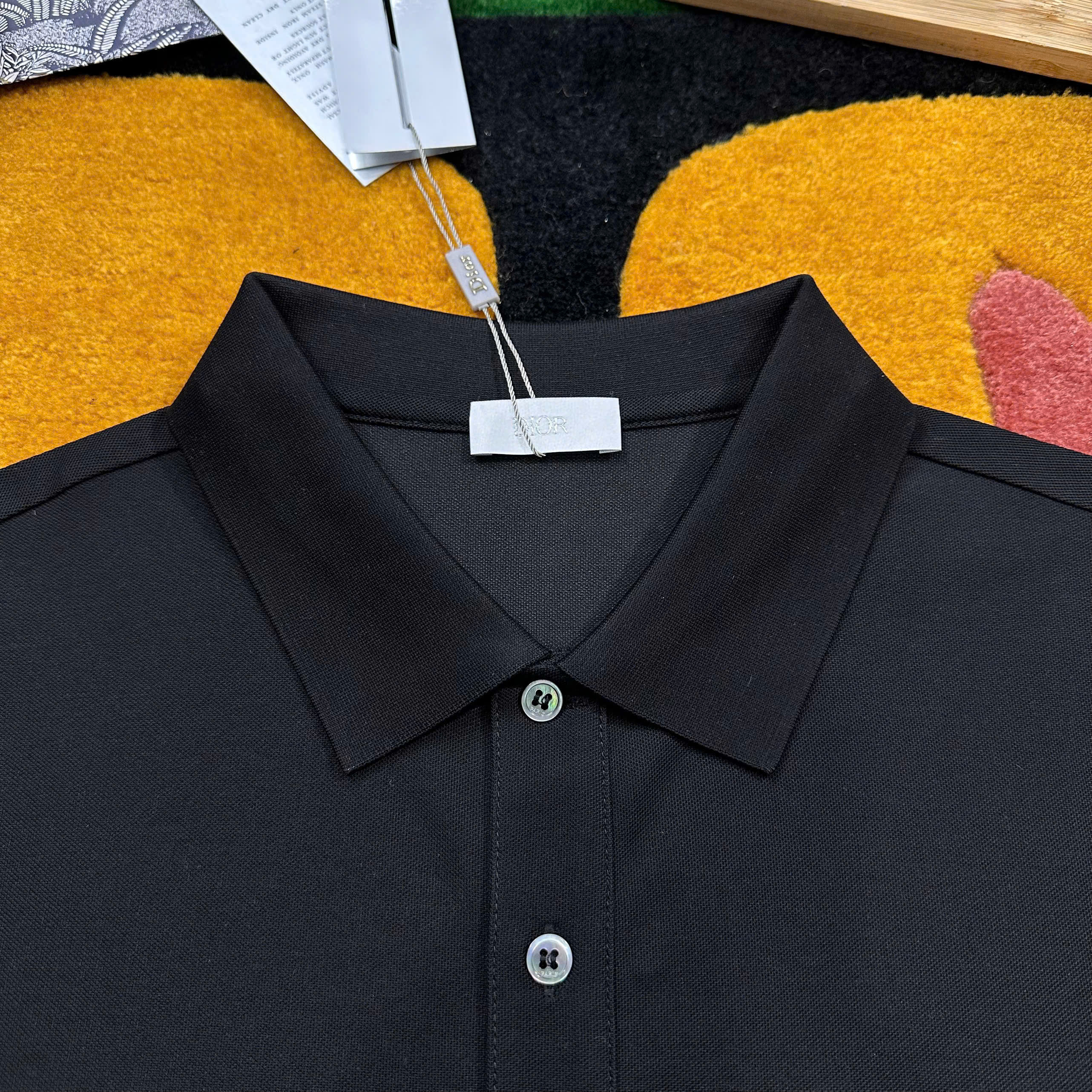 Áo polo Dior CD Đen logo chữ chỉ thêu ngực Like Auth MK