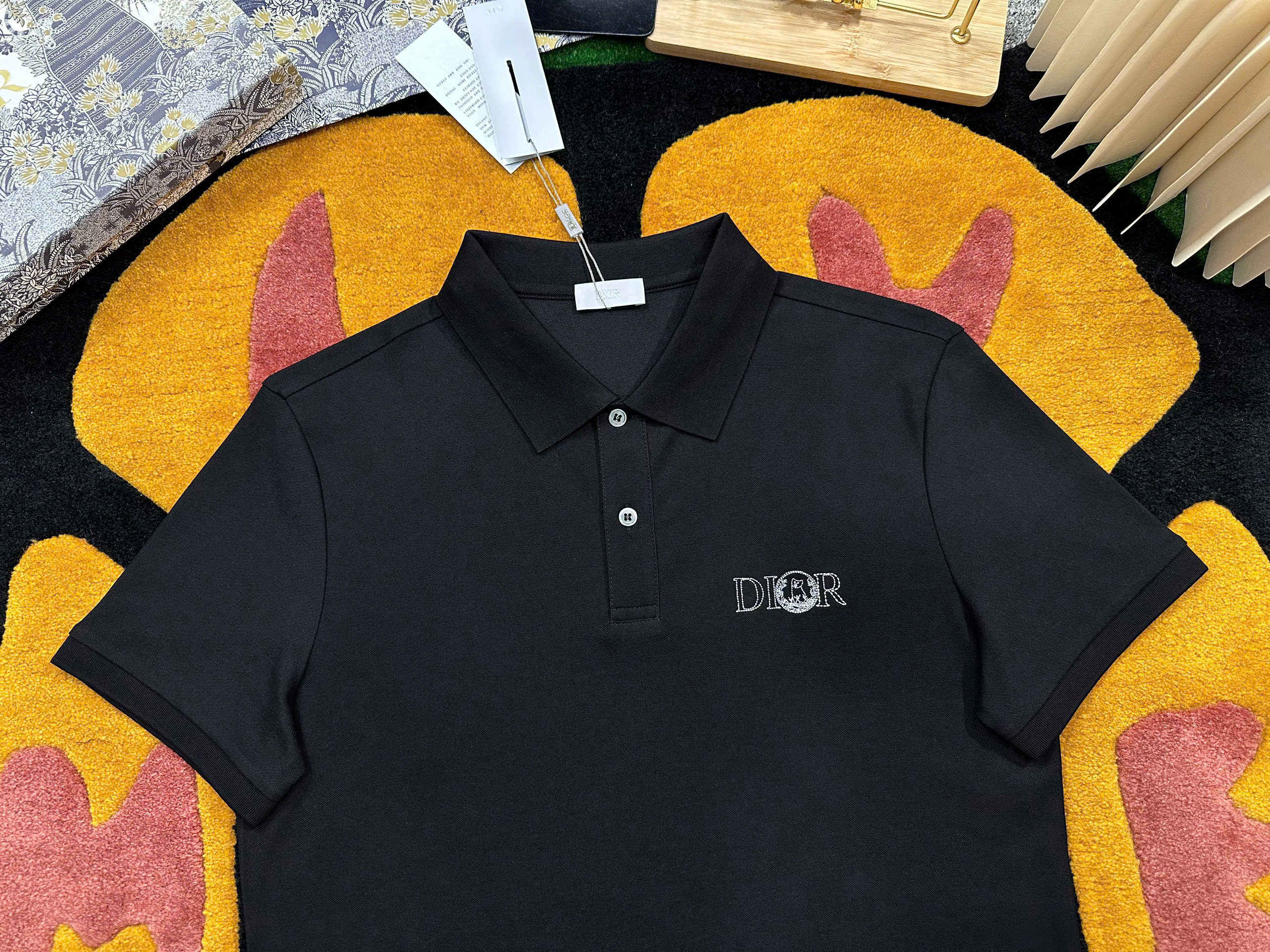 Áo polo Dior CD Đen logo chữ chỉ thêu ngực Like Auth MK