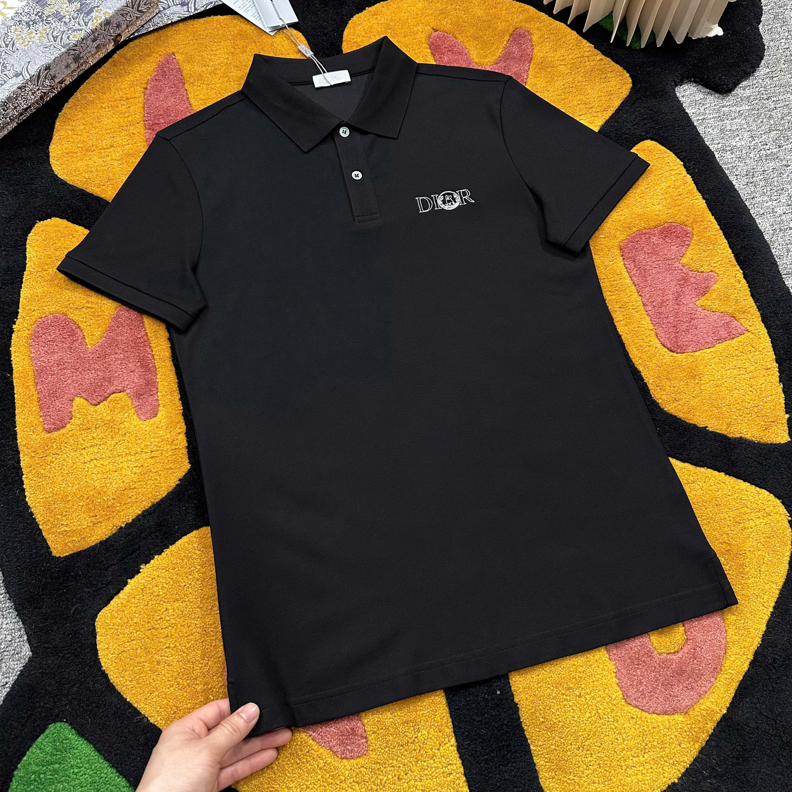 Áo polo Dior CD Đen logo chữ chỉ thêu ngực Like Auth MK
